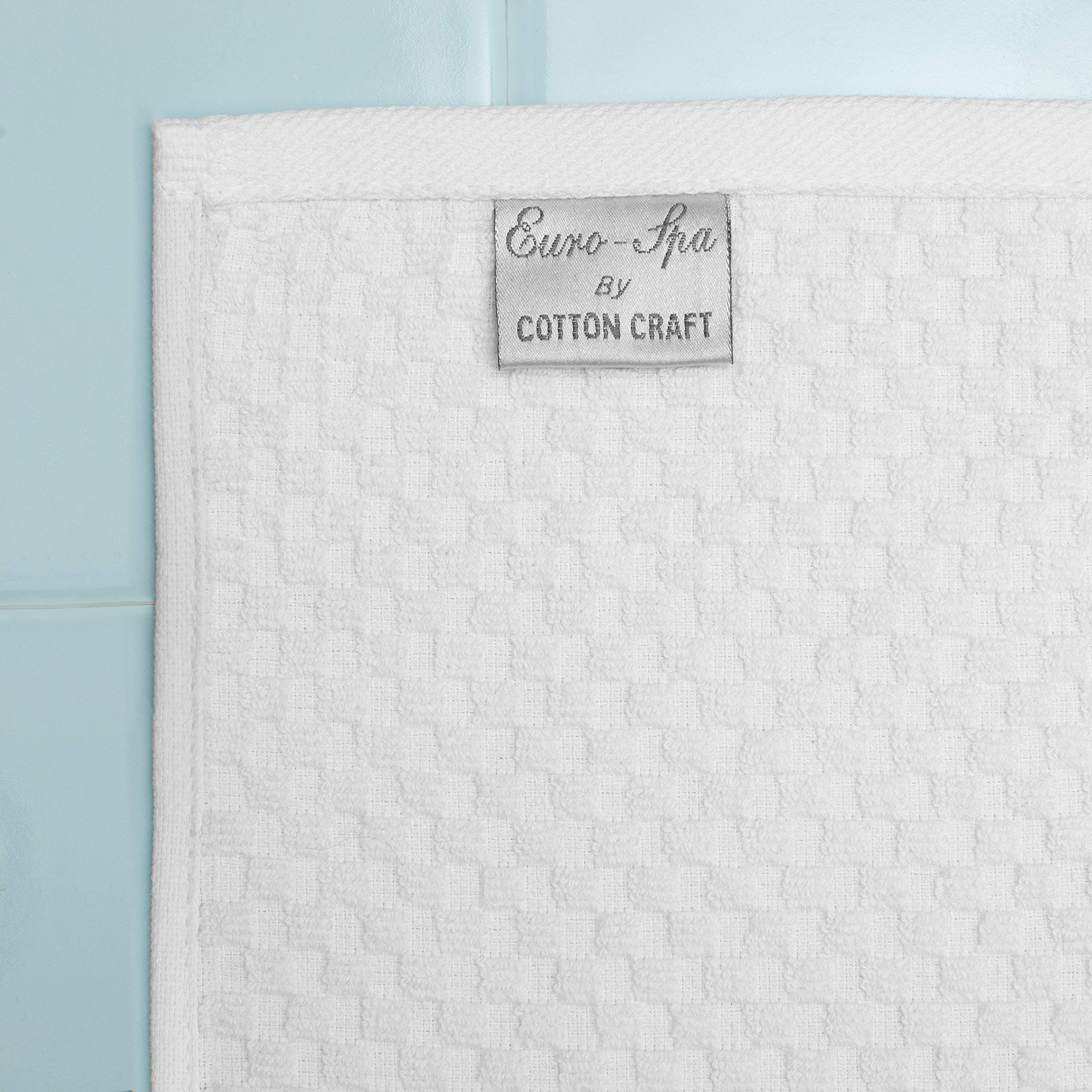Algodón Craft – 2 juegos de toallas de baño EuroSpa de gran tamaño, en tela gofrada, de 35 x 70 – Color blanco – 100% algodón puro, peinado e hilado – Puro lujo inspirado en los mejores spas y centros turísticos europeos.