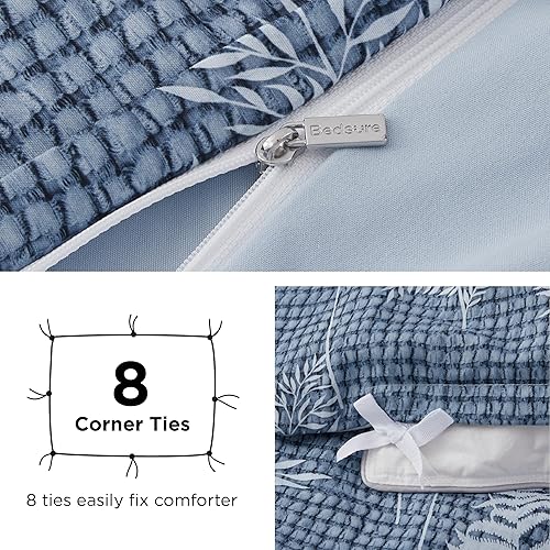 Vista 241 de Bedsure - Funda de edredón tamaño Queen, reversible con cierre de cremallera, juego de ropa de cama blanco, 3 piezas con 8 lazos en las esquinas y 2