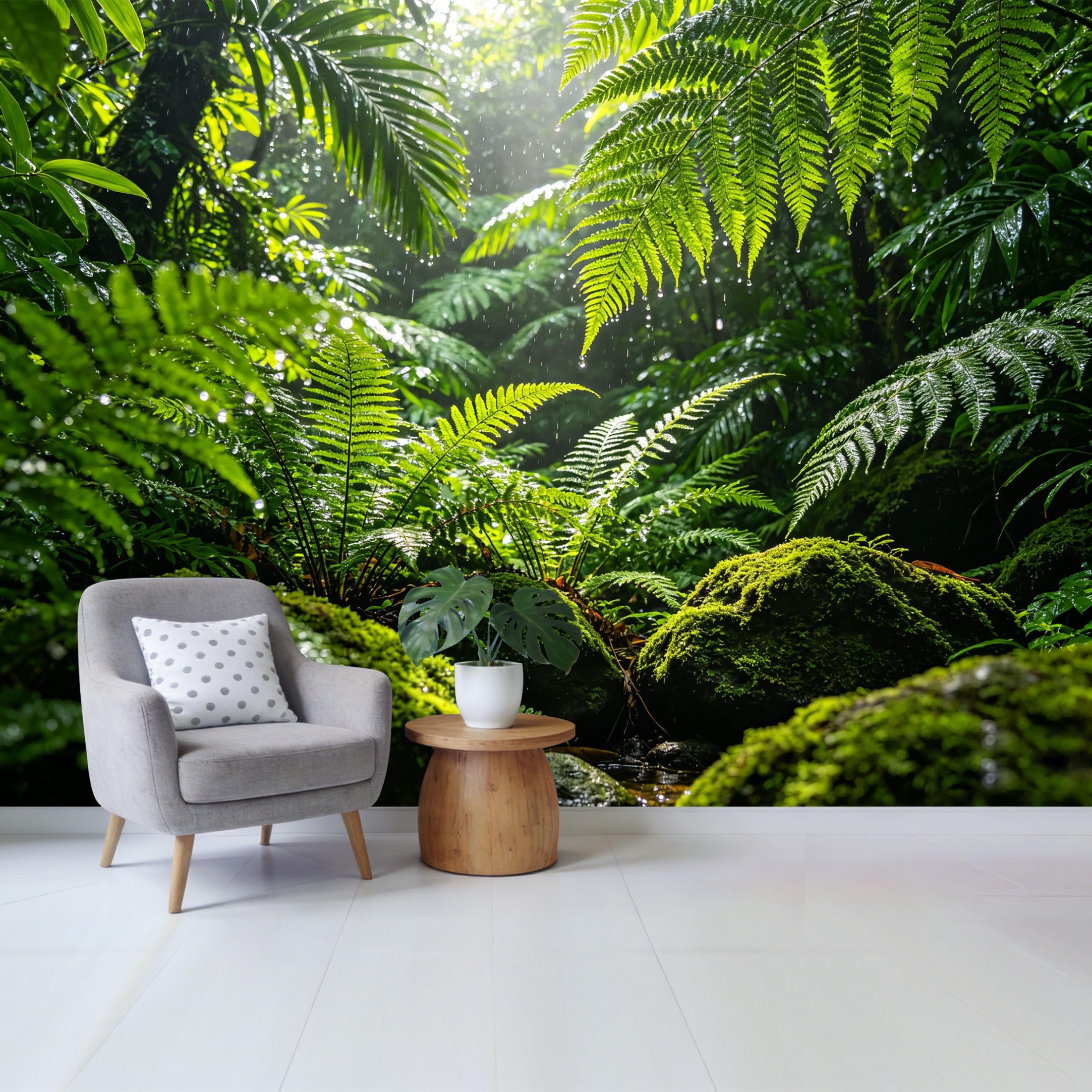 Qzlithotic Yq2605250192 Custom Size Wall Mural Tropical Rainforest Fern Botanical Nature Scene Selfadhesive Wall Fabric Removable Wallpaper For Home Office Decor