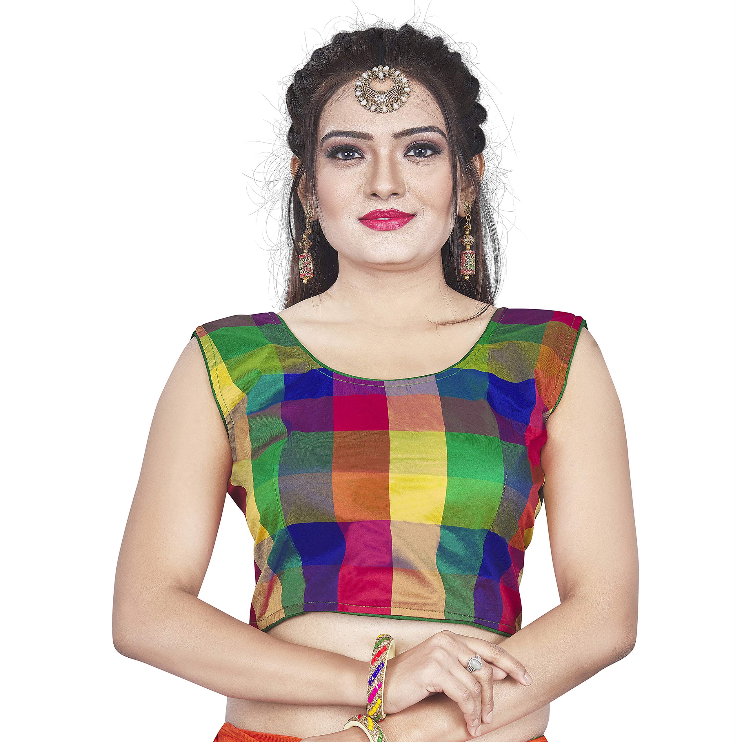 Mert India Women's Round Neck Design Embroidery Silk Blend Stitch Readymade Blouse for Saree and Lehenga Choli