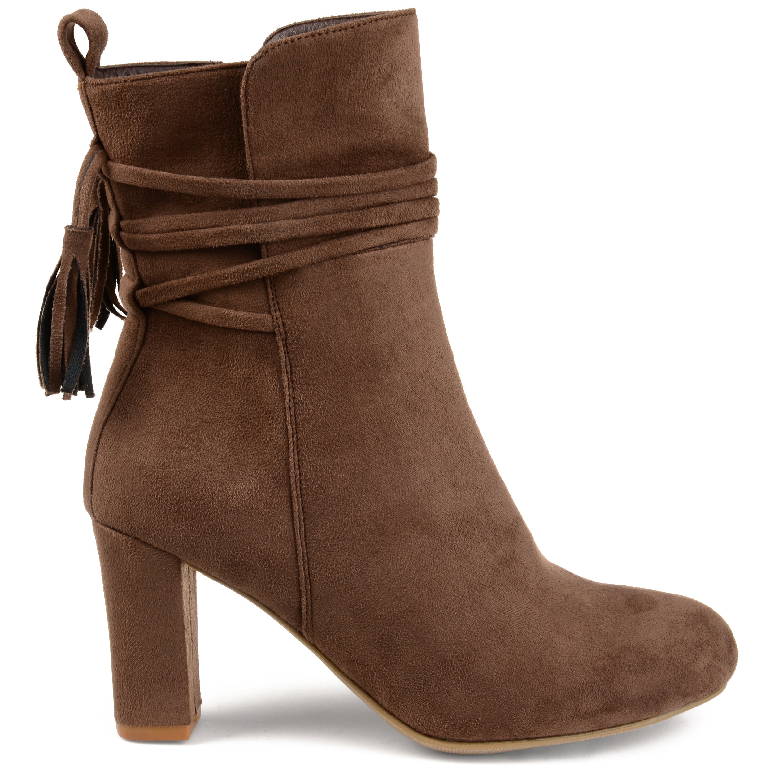 Brinley CoWomens Faux Suede Wrap Strap Tasseled Booties
