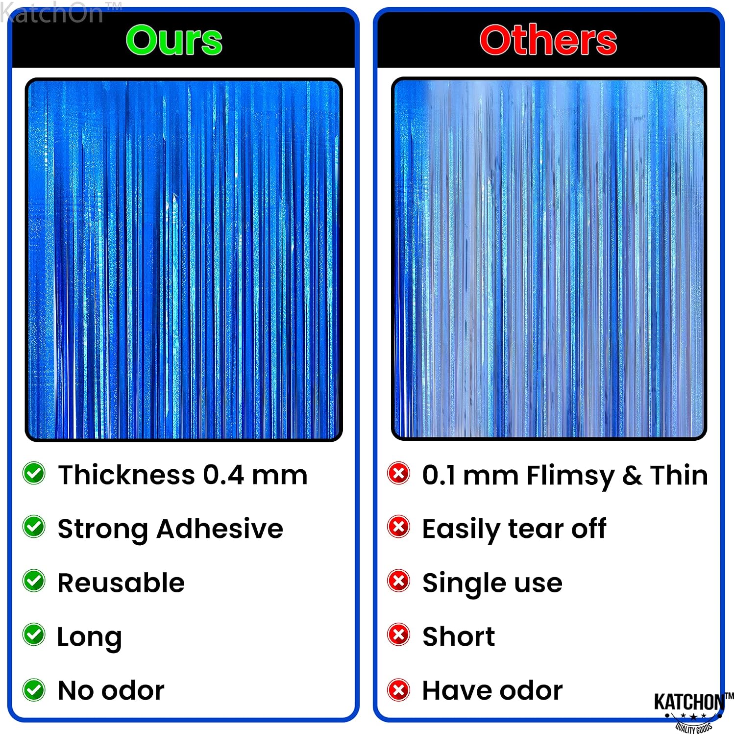KatchOn, XtraLarge Iridescent Blue Streamers Backdrop - 3.2x8 Feet, Pack of 2 | Iridescent Blue Backdrop Curtain for Graduation Decorations 20256, Summer Decoration, Fathers Day Decorations