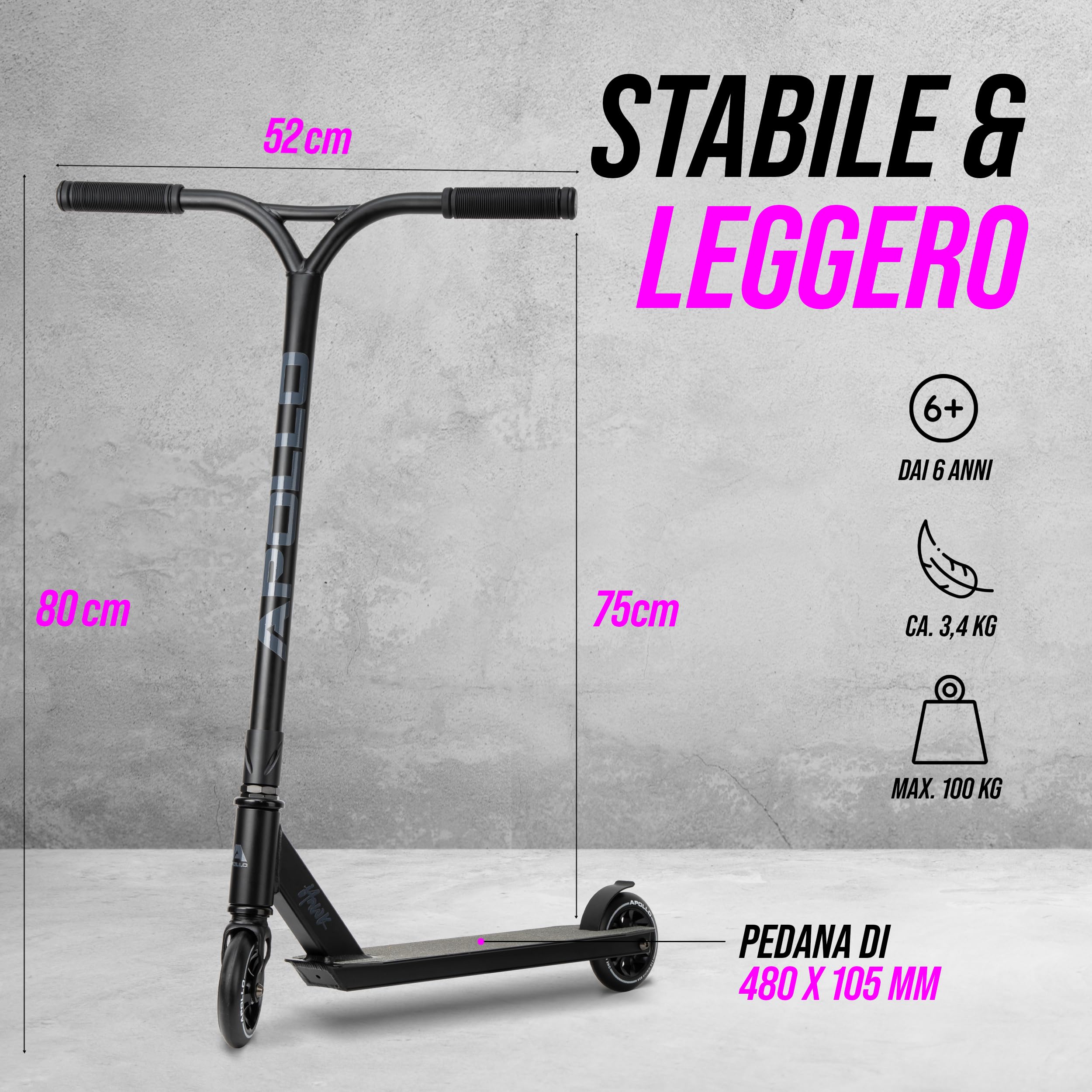 Apollo Stunt Scooter Hawk - Freestyle Kick Scooter per bambini e adulti, Monopattino per bambini, Monopattino per trick per ragazzi e ragazze dai 6 anni