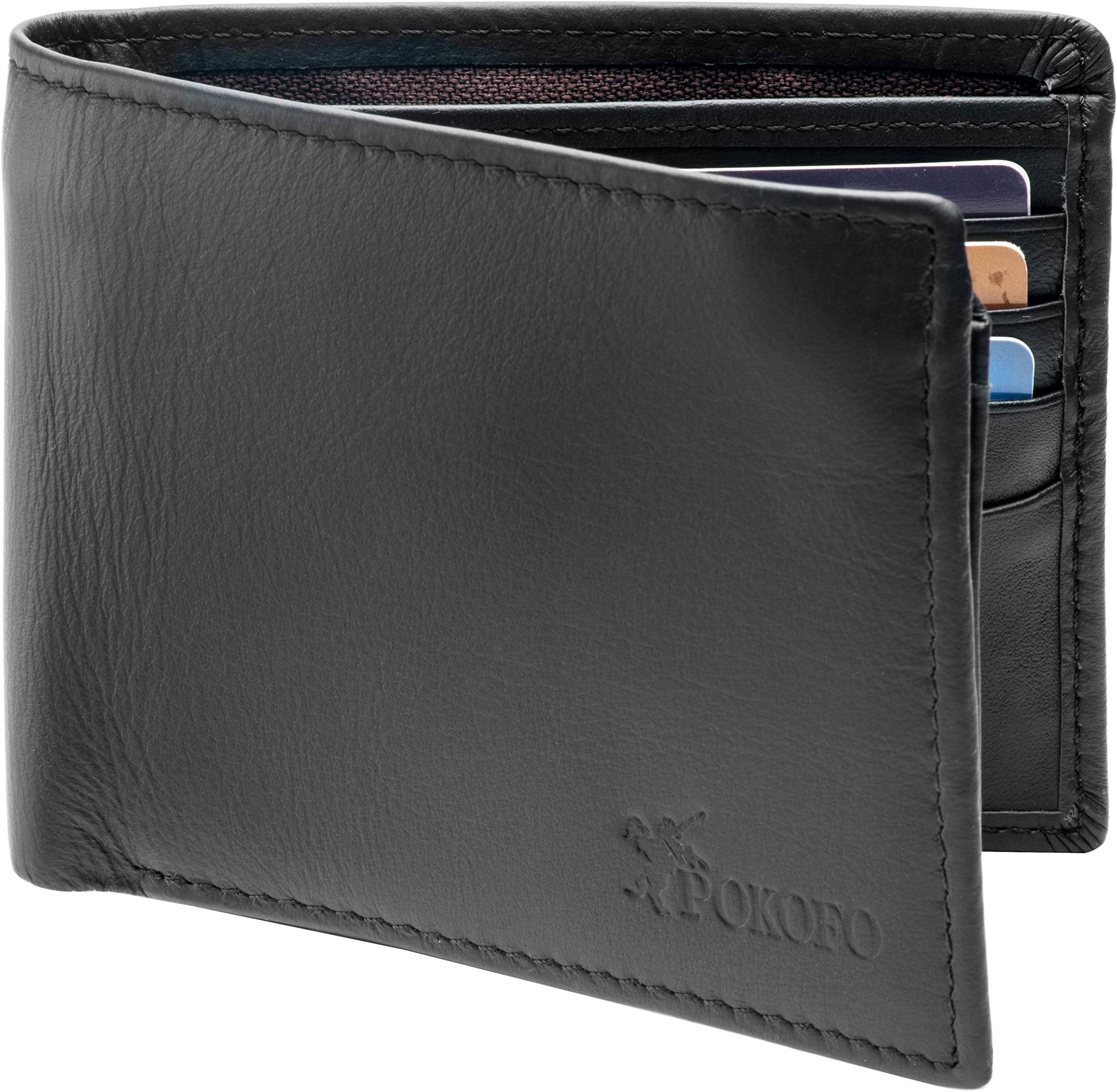RFID Blocking Genuine Leather Bifold Wallet for Men with Zipper and 2 ID Windows