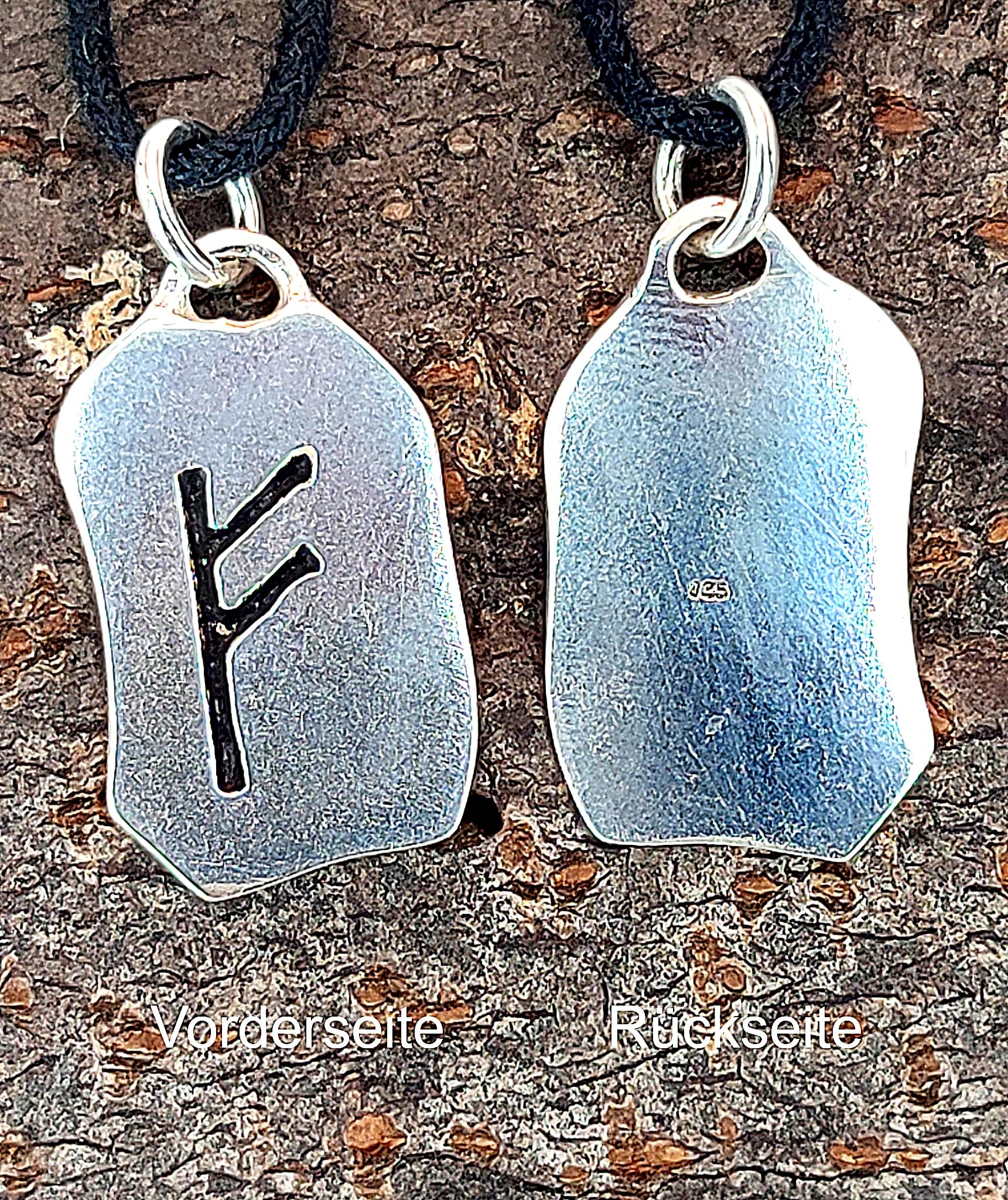 Pendentif rune Fehu en argent sterling 925 N° 299