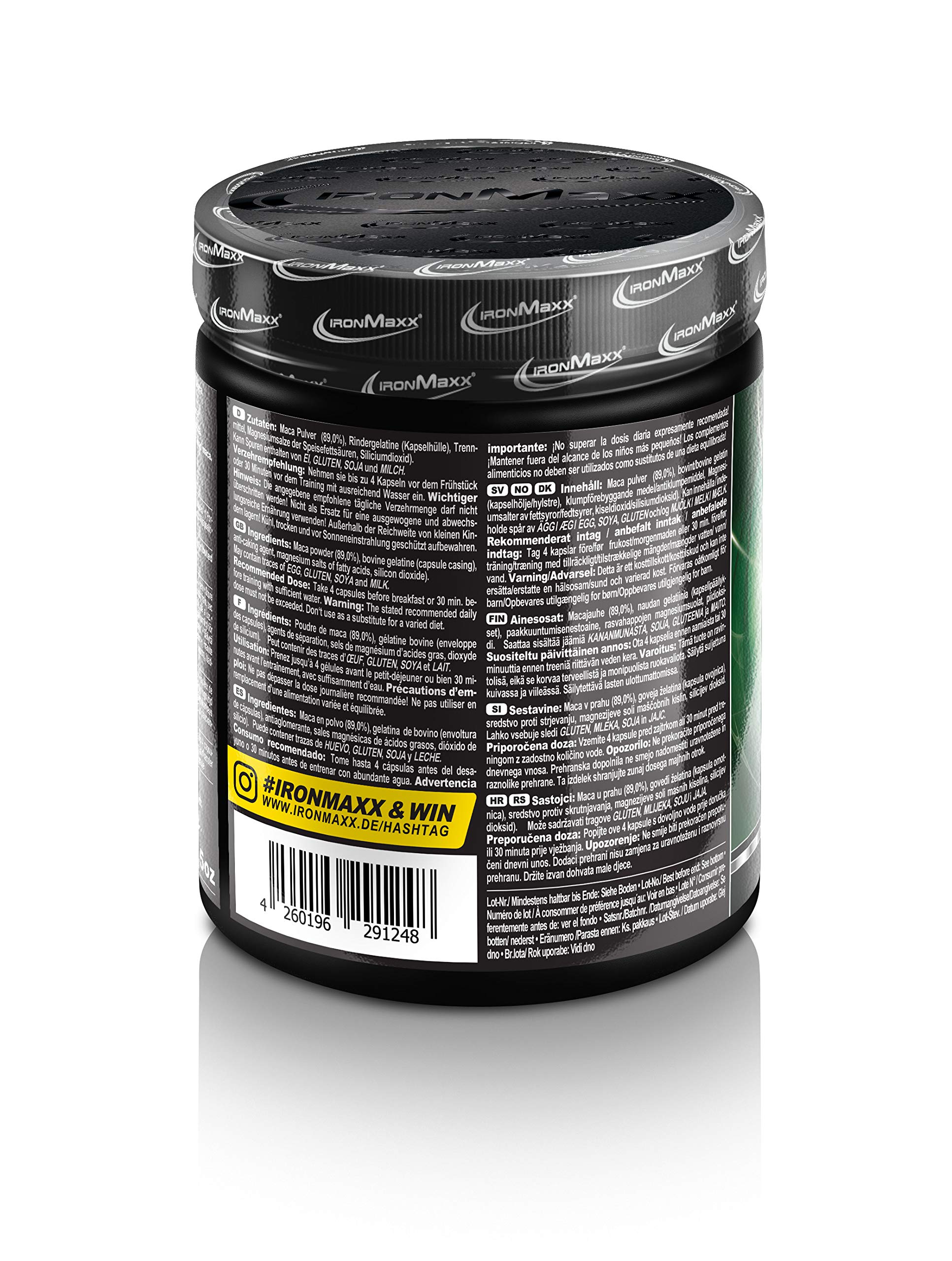 IronMaxx Maca Origin – Hochdosierte Maca Kapseln 260 Stück | 1300 mg Reiner Maca Extrakt aus Peru | Vegan, Pflanzlich & Premium Qualität