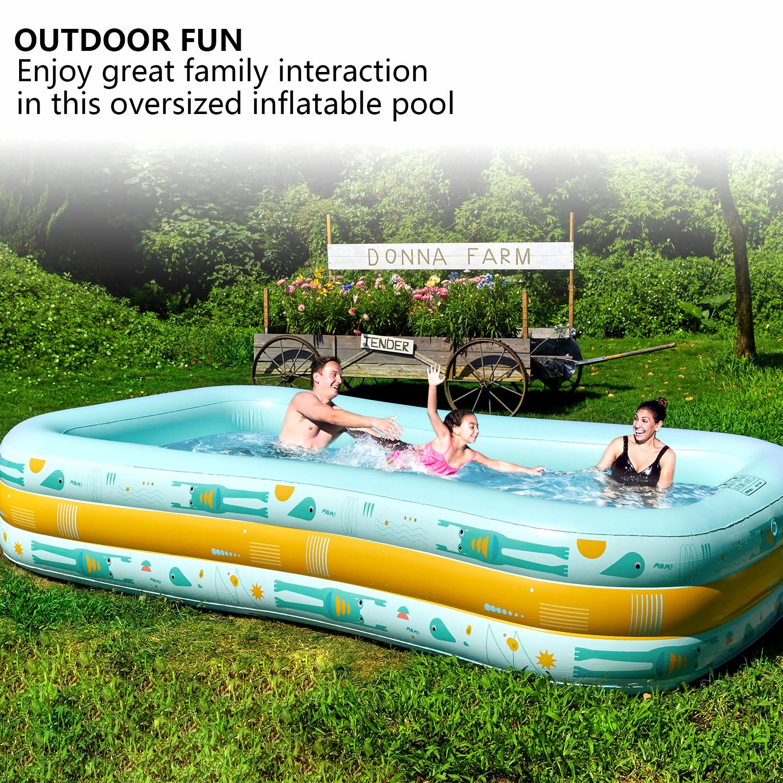 Inflatable Pool, 120"X 72" X 22" Thickened Full-Sized Cartoon Pattern Blow Up Pool for Kids & Adult, Family Pool Easy to Set, Suitable for Backyard, Patio, Summer Water Parties