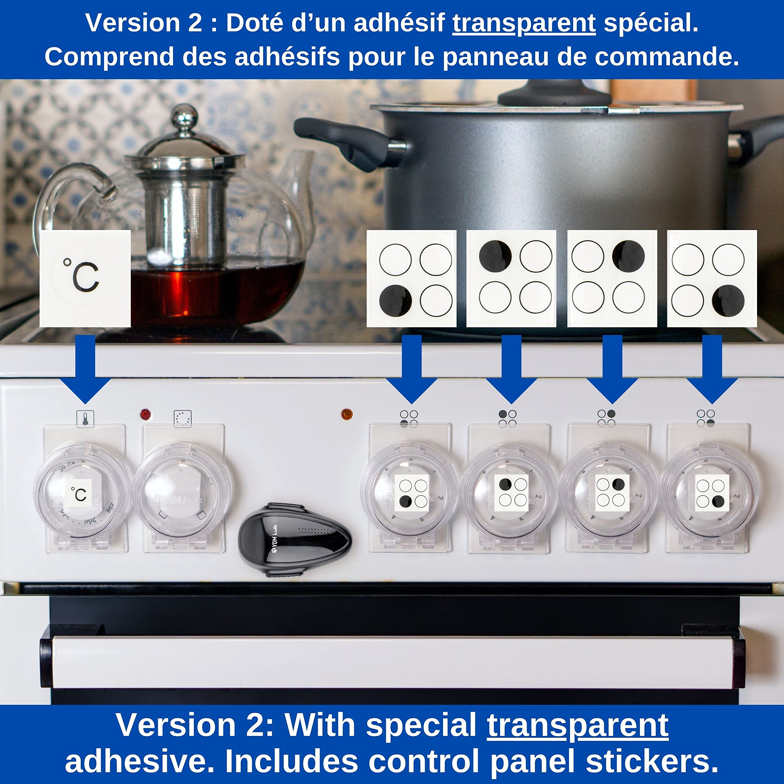 Cache-Boutons de Cuisinière, Jeu de 6, Transparent, max. Ø 4,9 cm avec min. Distance centre à centre de 6,1 cm, Couverture de Bouton pour Cuisinière, Bloc de Protection pour la Sécurité de Enfants