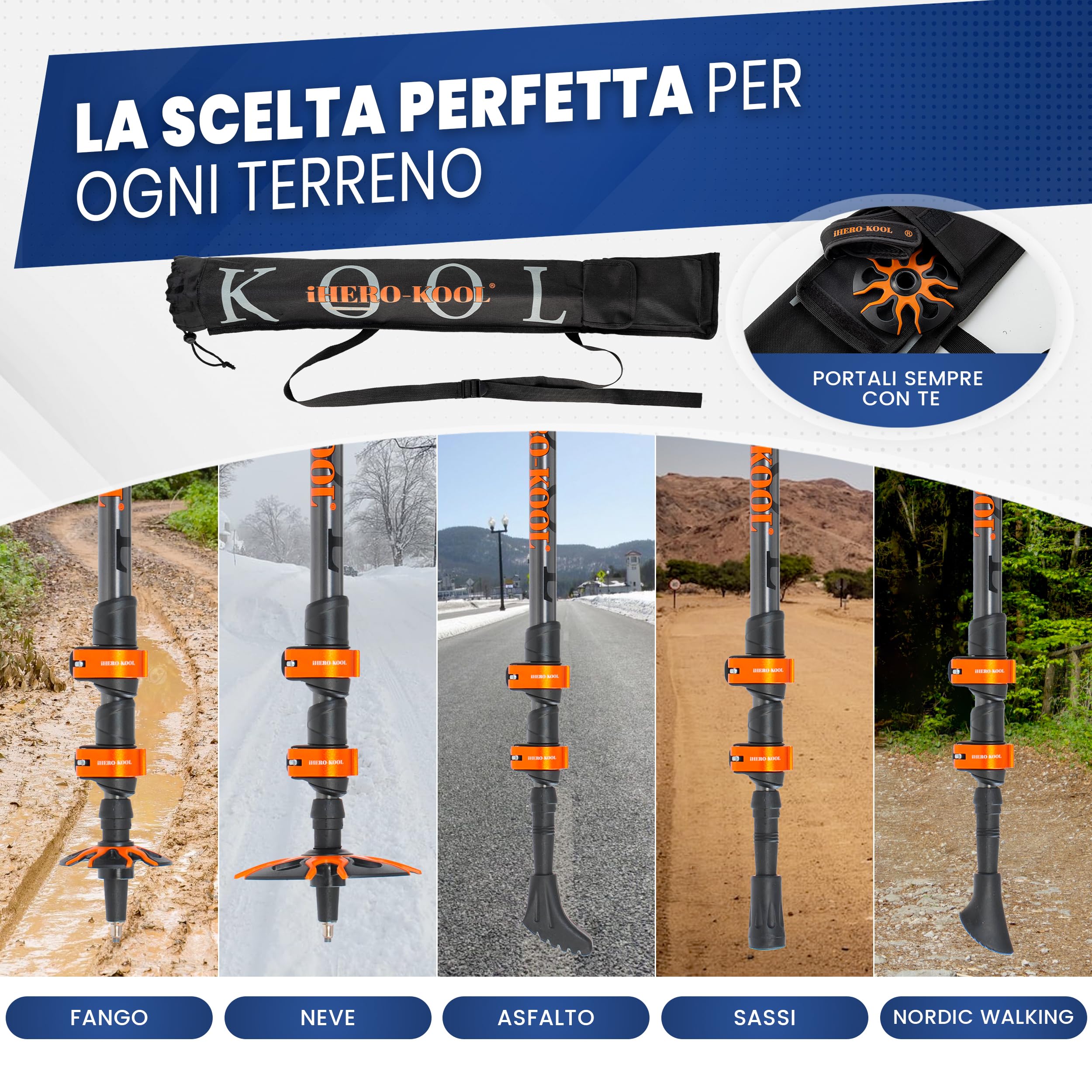 Exclusive Edition 2022_ Bastoncini Trekking & Nordic Walking Racchette Telescopico Pieghevoli Regolabili Professionali Guantini Accessori Ultraleggeri Donna Uomo Bambino