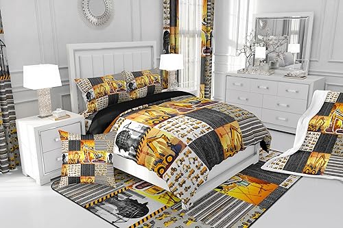Miniatura 6 de Juego de edredón individual de excavadora para niños y niños, ropa de cama Kawaii, camión de construcción, tractor, juego de ropa de cama, mezclador