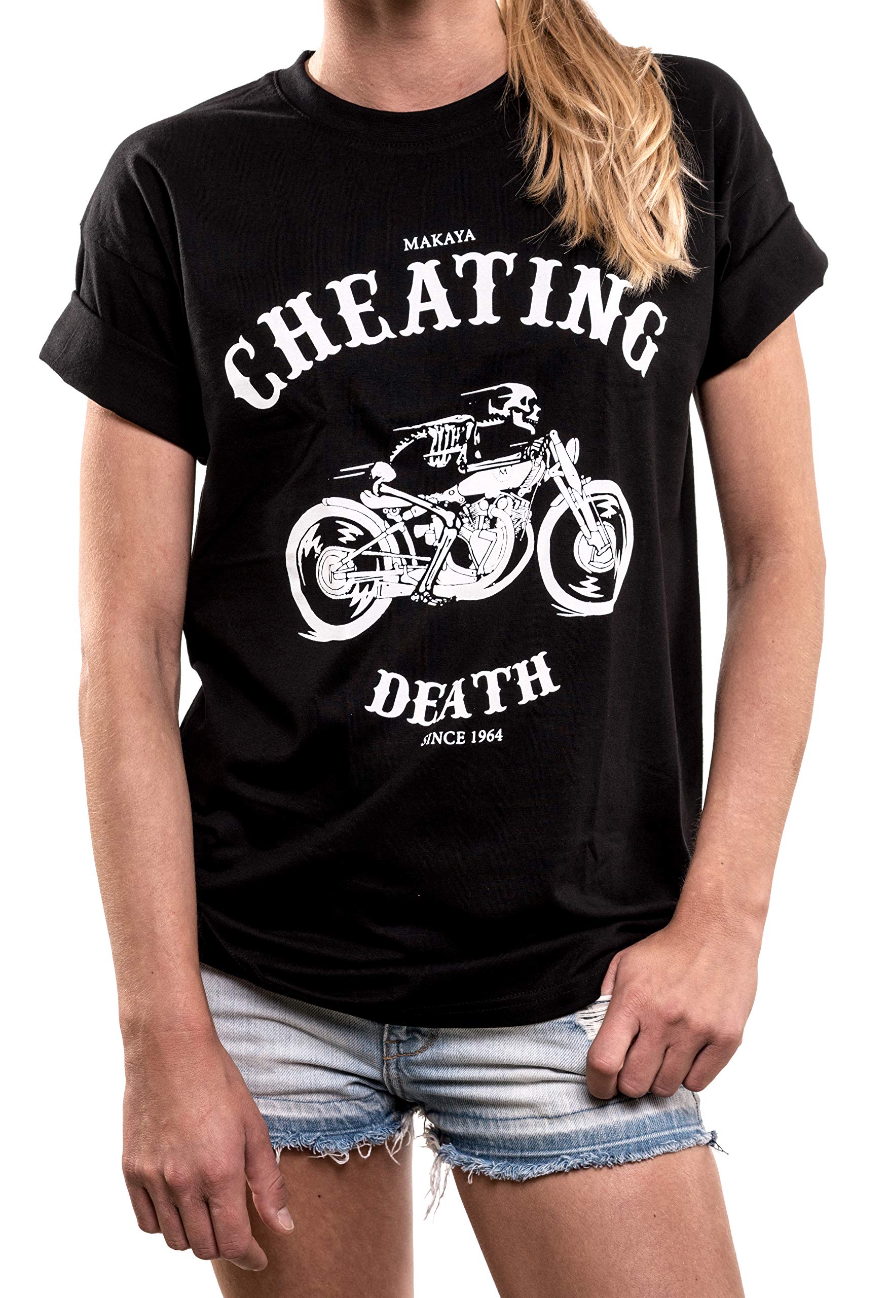 MAKAYA Akcesoria Motocyklowe Dla Kobiet - Skull Biker - T-Shirt Oversize Damski, W Dużych Rozmiarach, Z Góry