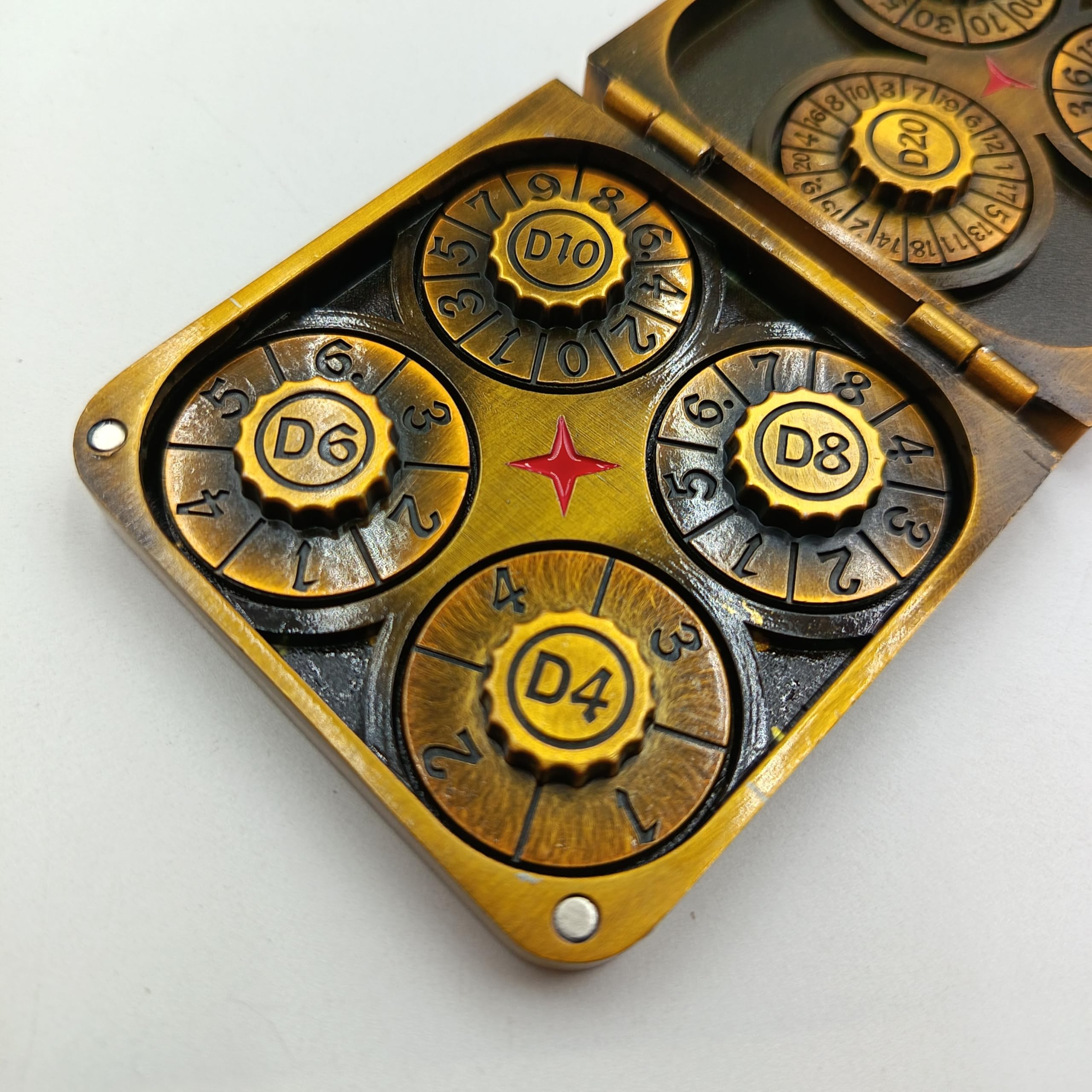 TOYVERSE Dadi in lega, colore oro antico, 7 in 1 Ruota girevole pieghevole, adatta per D&D, DND, RPG, MTG, Dungeon e Draghi, Giochi da tavolo e giochi di ruolo, 15 anni e più