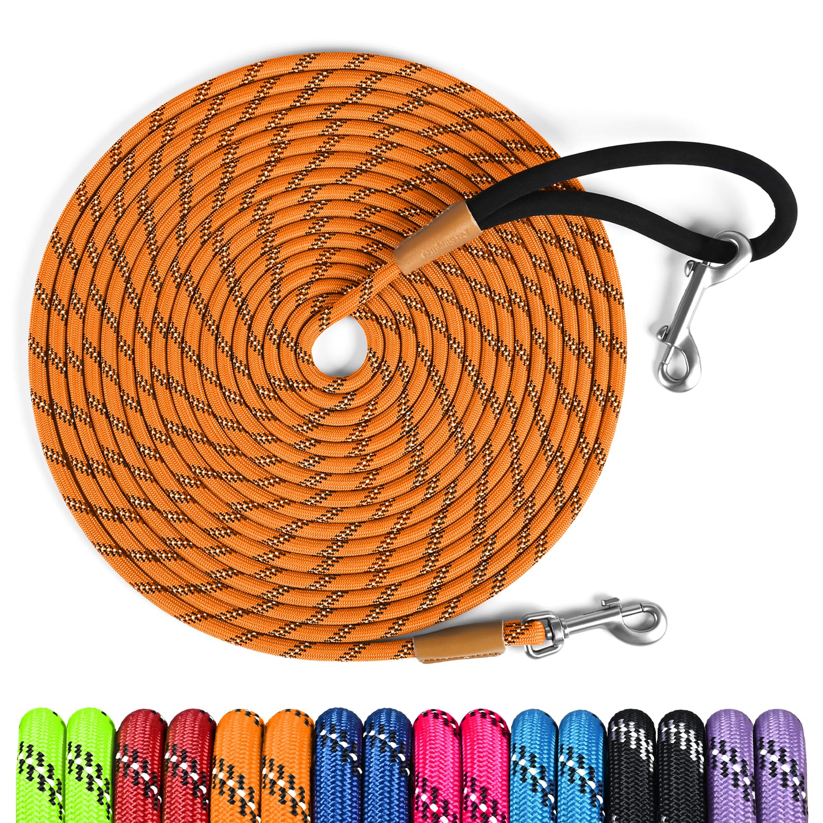lynxking Long Dog Leash Reflective 15FT 30FT 50FT Check Cord Training Lead Padded Handle Heavy Duty Puppy Rope for Small Medium Large Dogs (Orange, 30ft x 3/8inch)