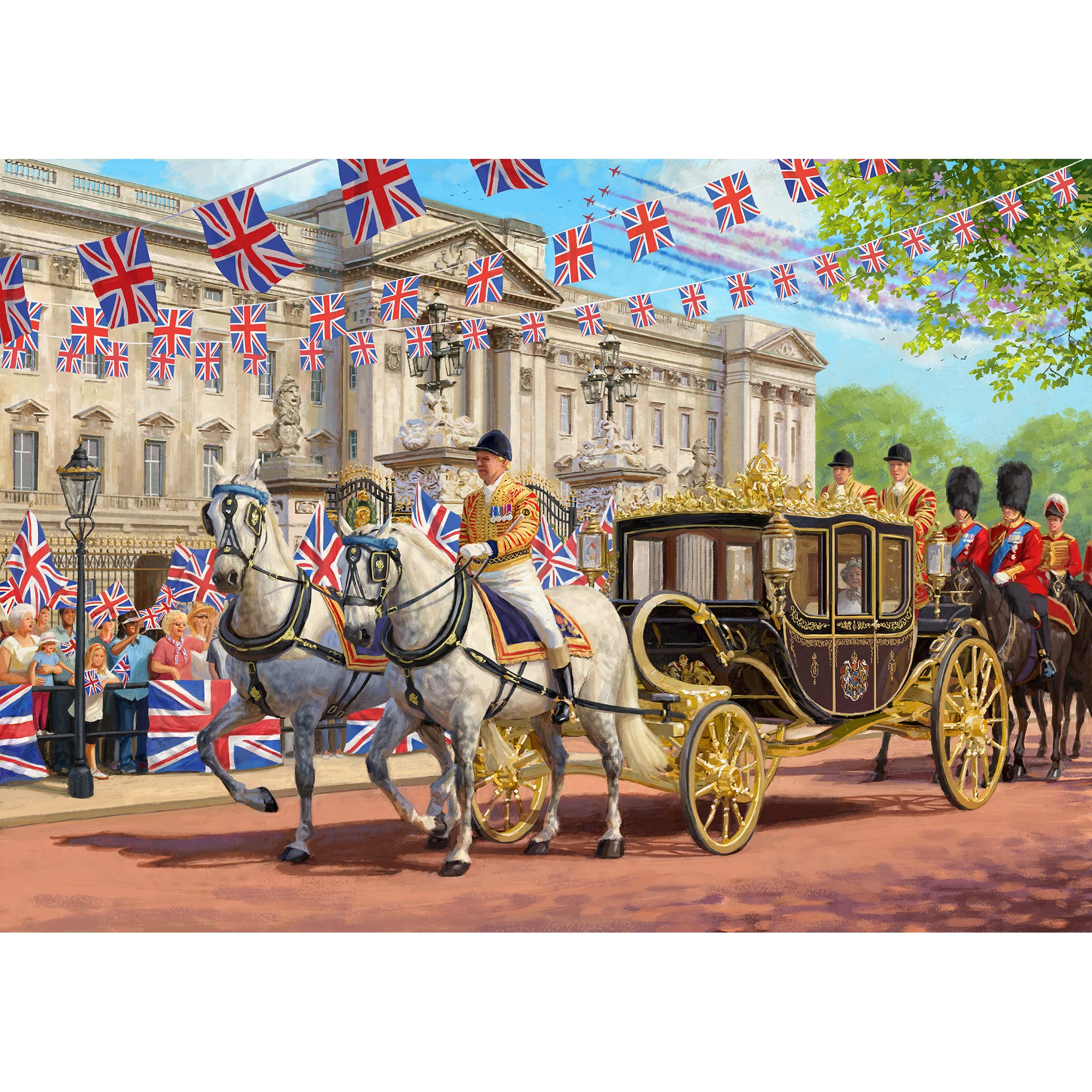 Gibsons- Royal Celebrations Platinum 4 x 500 pièces jubilé de la Reine | Puzzle Durable pour Adultes | Planche 100% recyclée Games, GIBG5061, Coloris Assortis