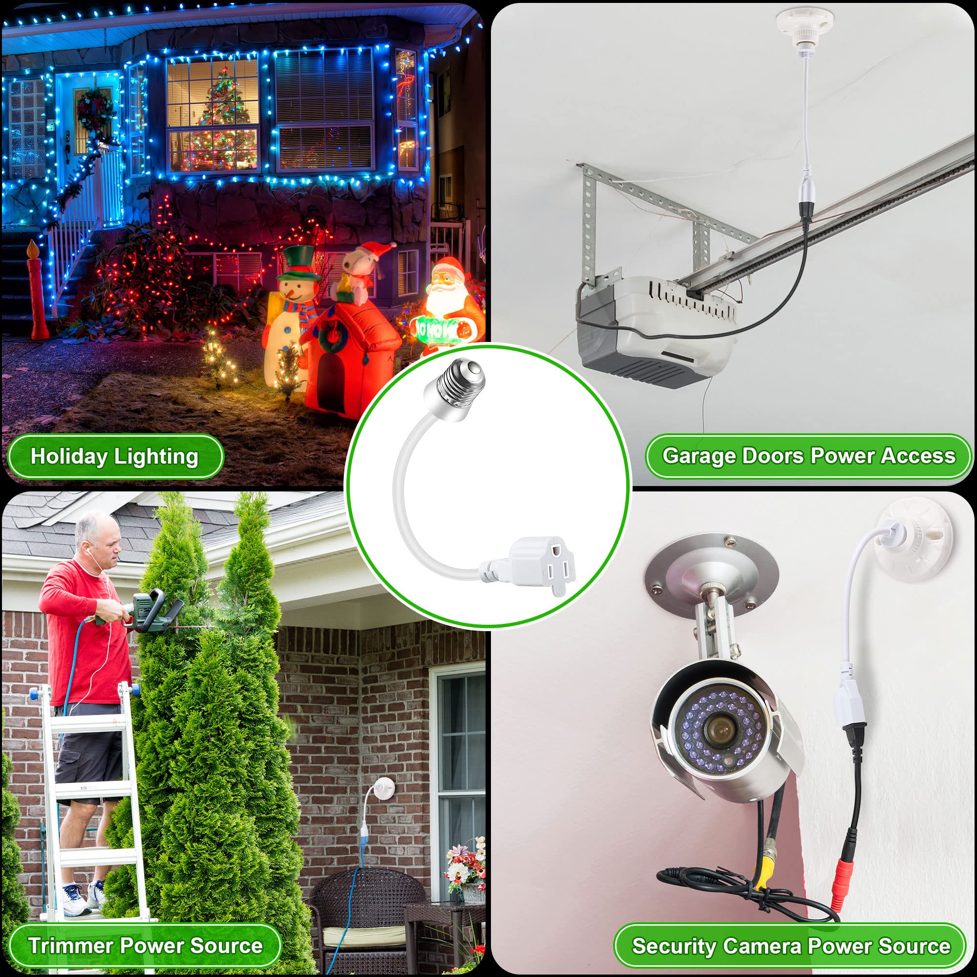 3 Outlet Light Socket Adapter, Convert E26/E27 Bulb