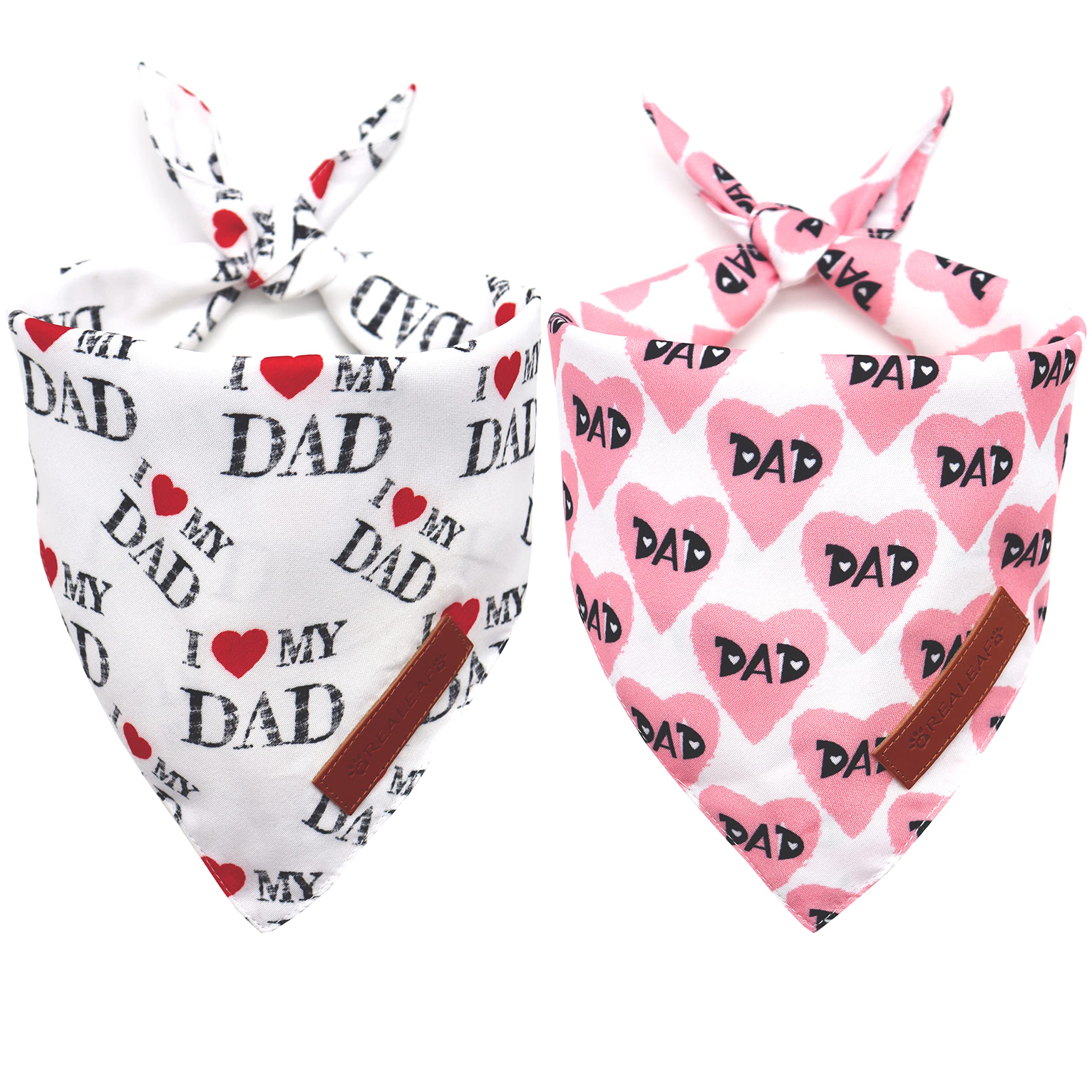 Realeaf Fathers Day Dog Bandanas 2 Pack, Reversible I Love My Dad Pet Scarf for Boy and Girl, Premium Durable Fabric, Bandana for Small Medium Large