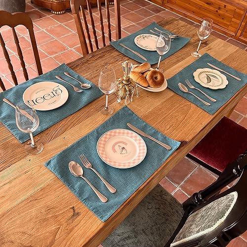 Miniatura 2 de WAZAIGUR Juego de 6 manteles individuales tejidos de tela, lavables, antideslizantes, para mesa de comedor, manteles individuales de cocina (verde