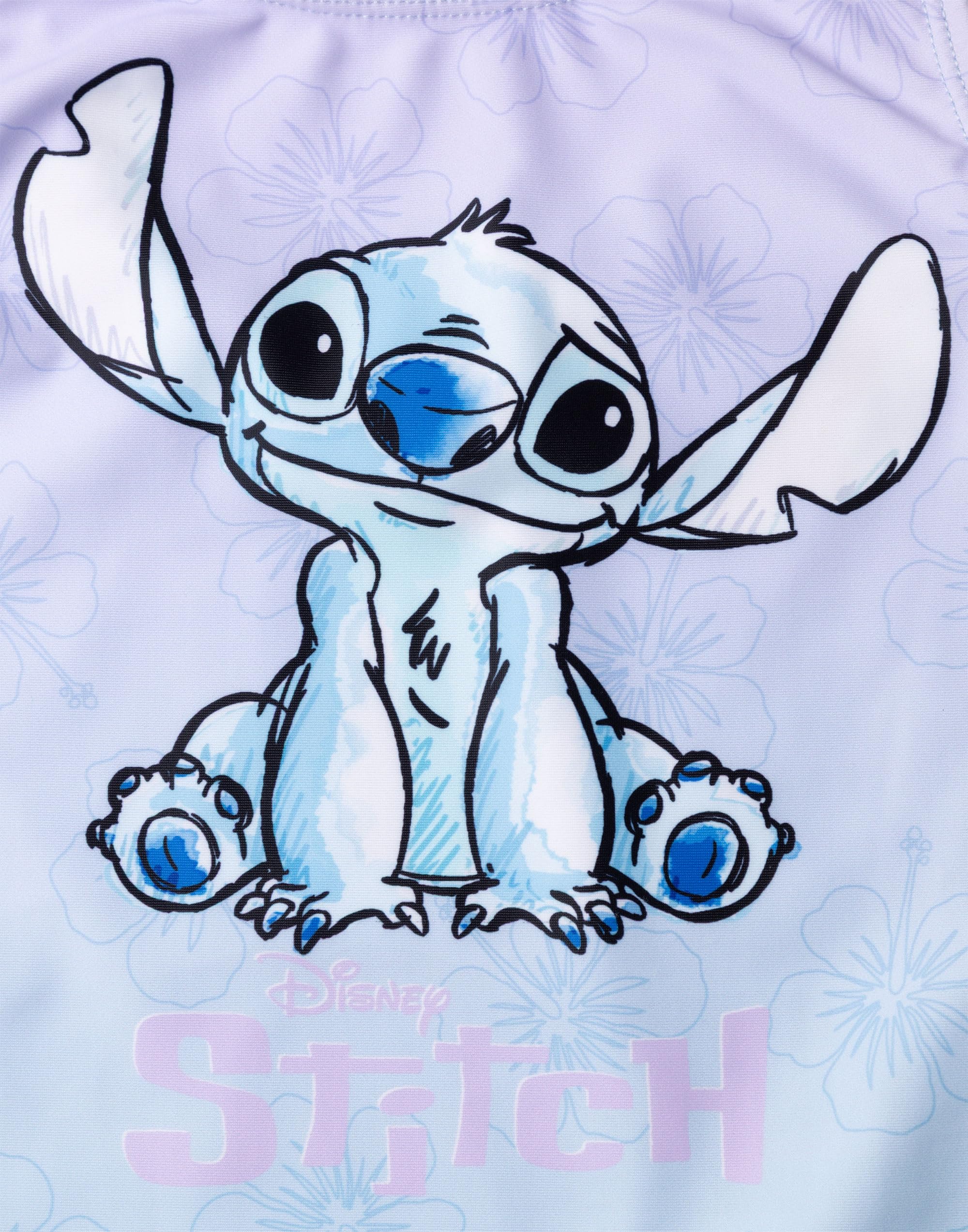 Disney Lilo & Stitch Traje de baño de 1 Pieza Floral Azul y Morado para niñas | Traje de baño sin Mangas con Personaje de Puntada | Ropa de Playa sin Cordones para niños