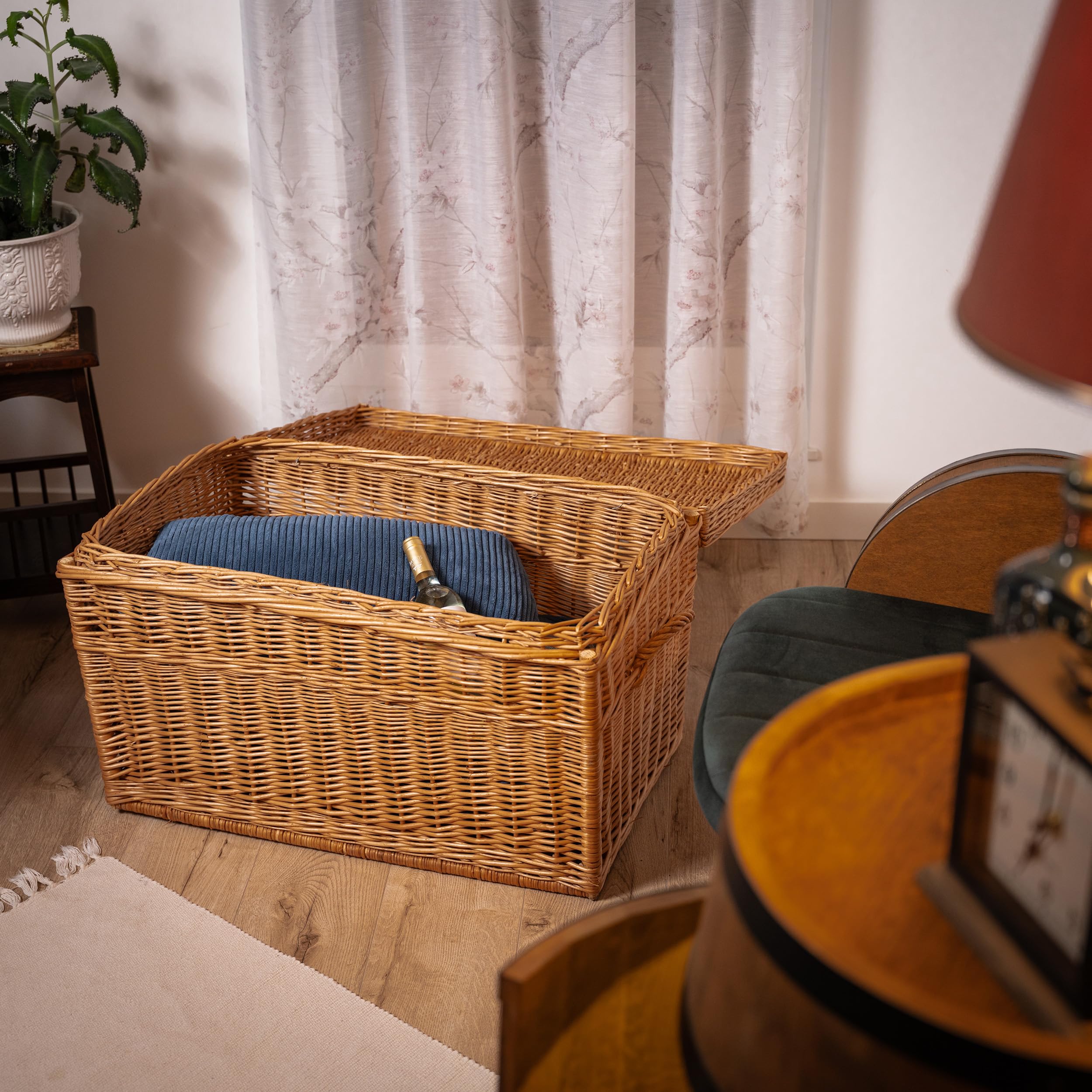 Creative Cooper Handgefertigter Wäsche- & Aufbewahrungskorb aus Weide – Großes Geflochtenes Wicker-Korb 180 L – Deckel, Rustikal, Naturholz, Braun