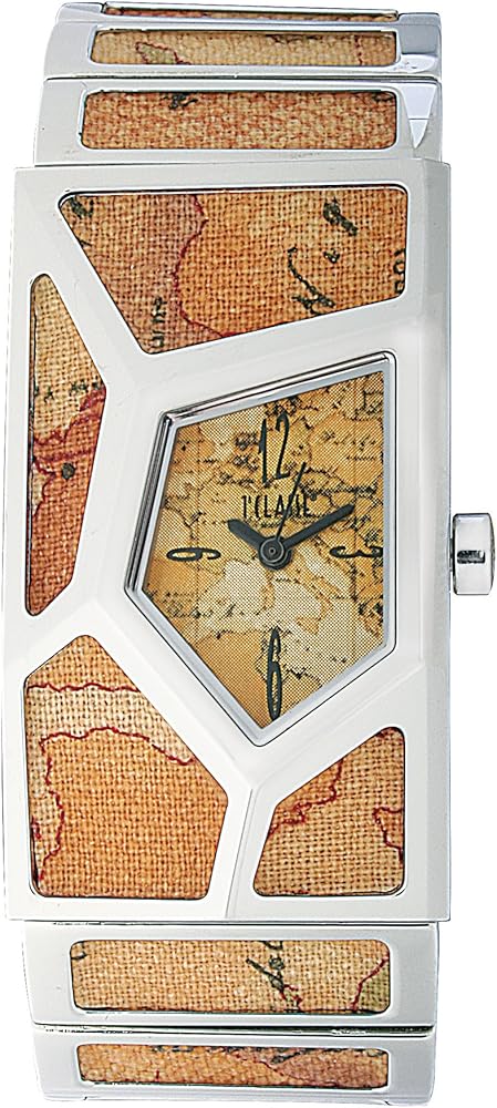 Alviero martini, orologio per donna, in acciaio con ritagli di tela geo-design PCD 762B/VM