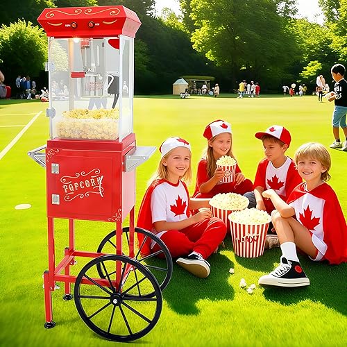 Miniatura 3 de Máquina de palomitas de maíz de 8 onzas con carrito y ruedas, máquina de maíz de acero inoxidable para el hogar, teatro, fiestas, palomitas