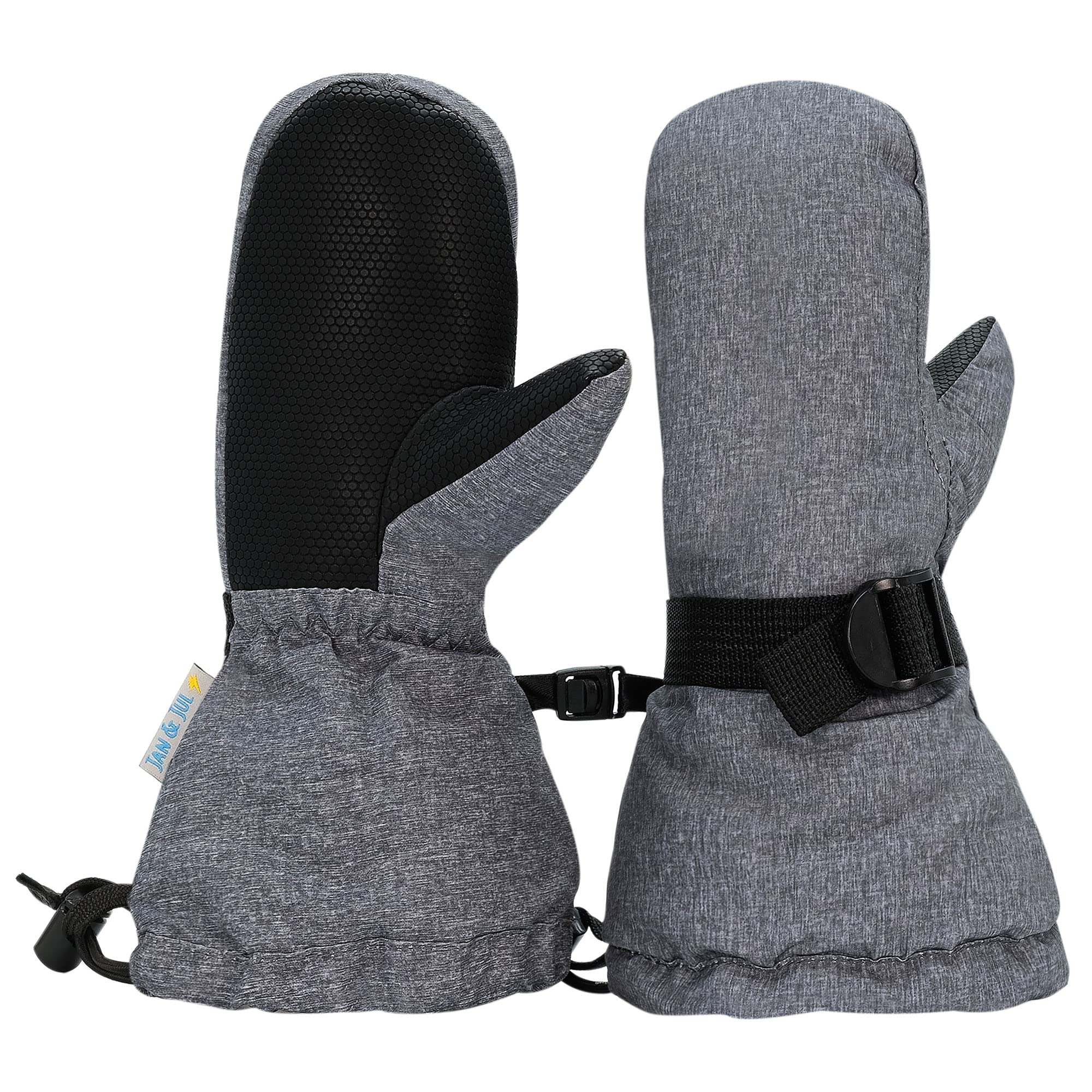 JAN & JUL Toddler Waterproof Snow Mittens for Boys, Insulated (Heather Grey, S: 2-4Y)