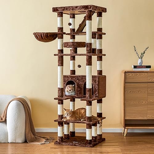 Miniatura 9 de MWPO Árbol grande para gatos de 74.8 pulgadas con postes rascadores cubiertos de sisal y condominio, torre alta para gatos, muebles de