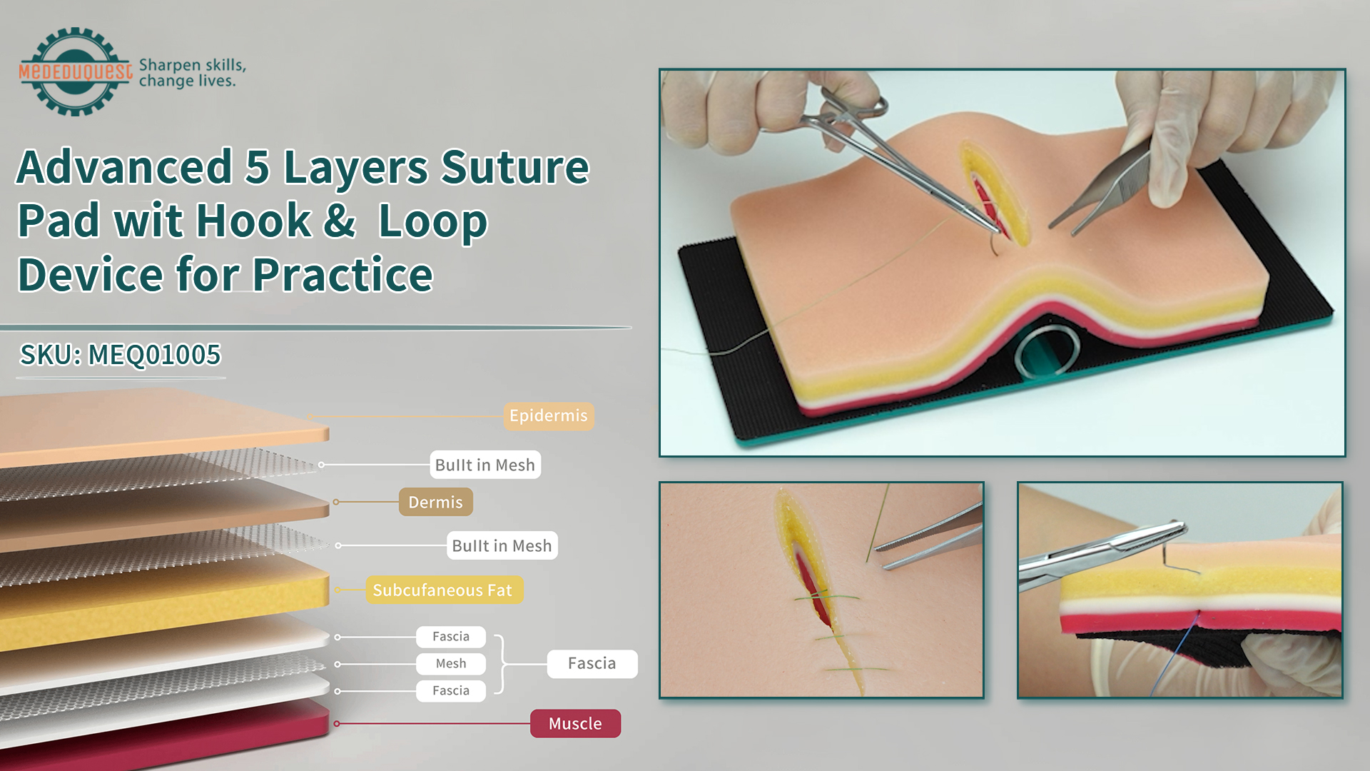 Image of DIY Suture Training Pad with Advanced 5-Layer Skin Simulation & Magic Tape Tension Base, Suture Practice Pad for Medical Students and Nurses - Brown Skin