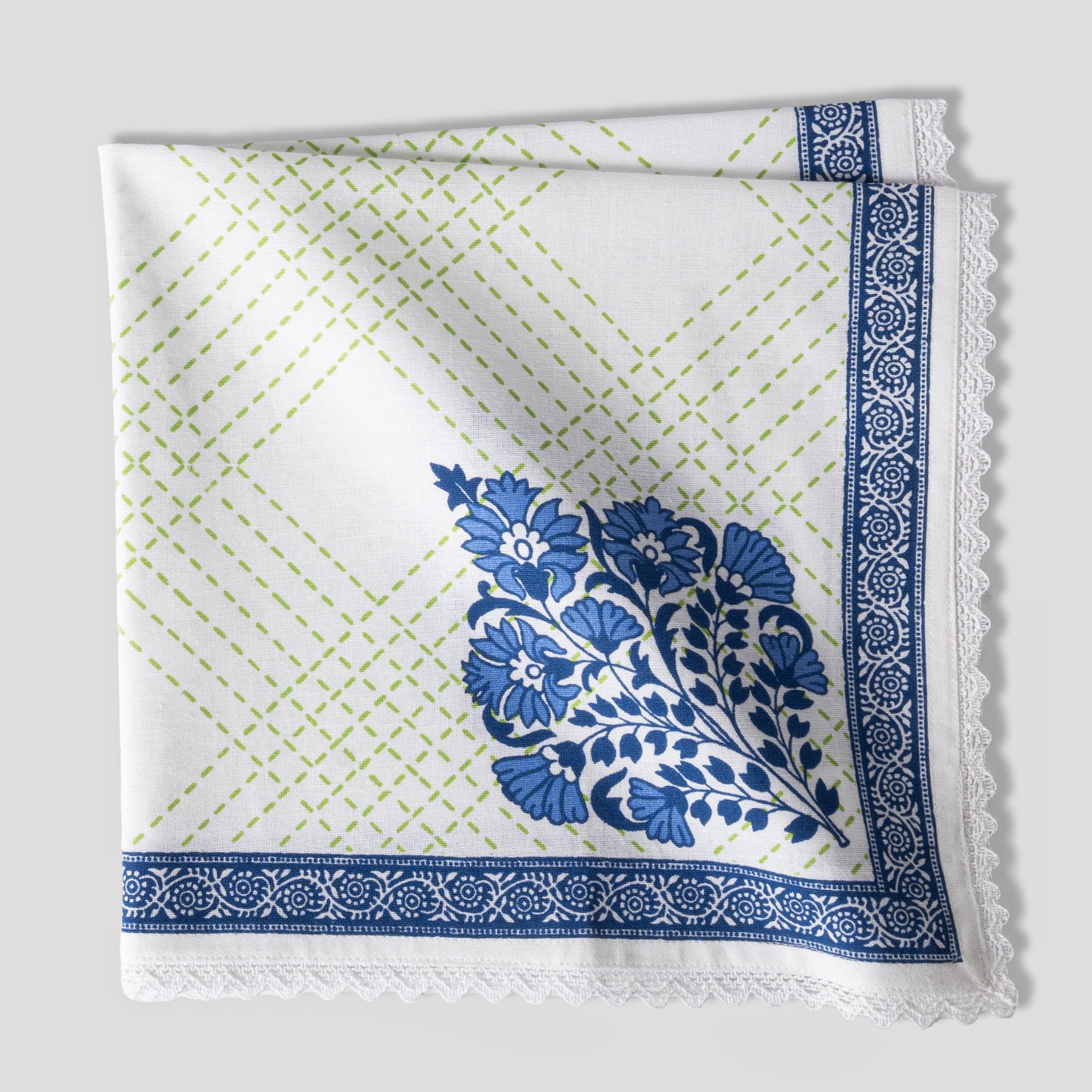 FINGERCRAFT Lot de 12 serviettes de table en coton mélangé de qualité supérieure - Coins en onglet avec dentelle naturelle - Pour maison, restaurant, mariage, Noël - Imprimé banquet - 50,8 cm