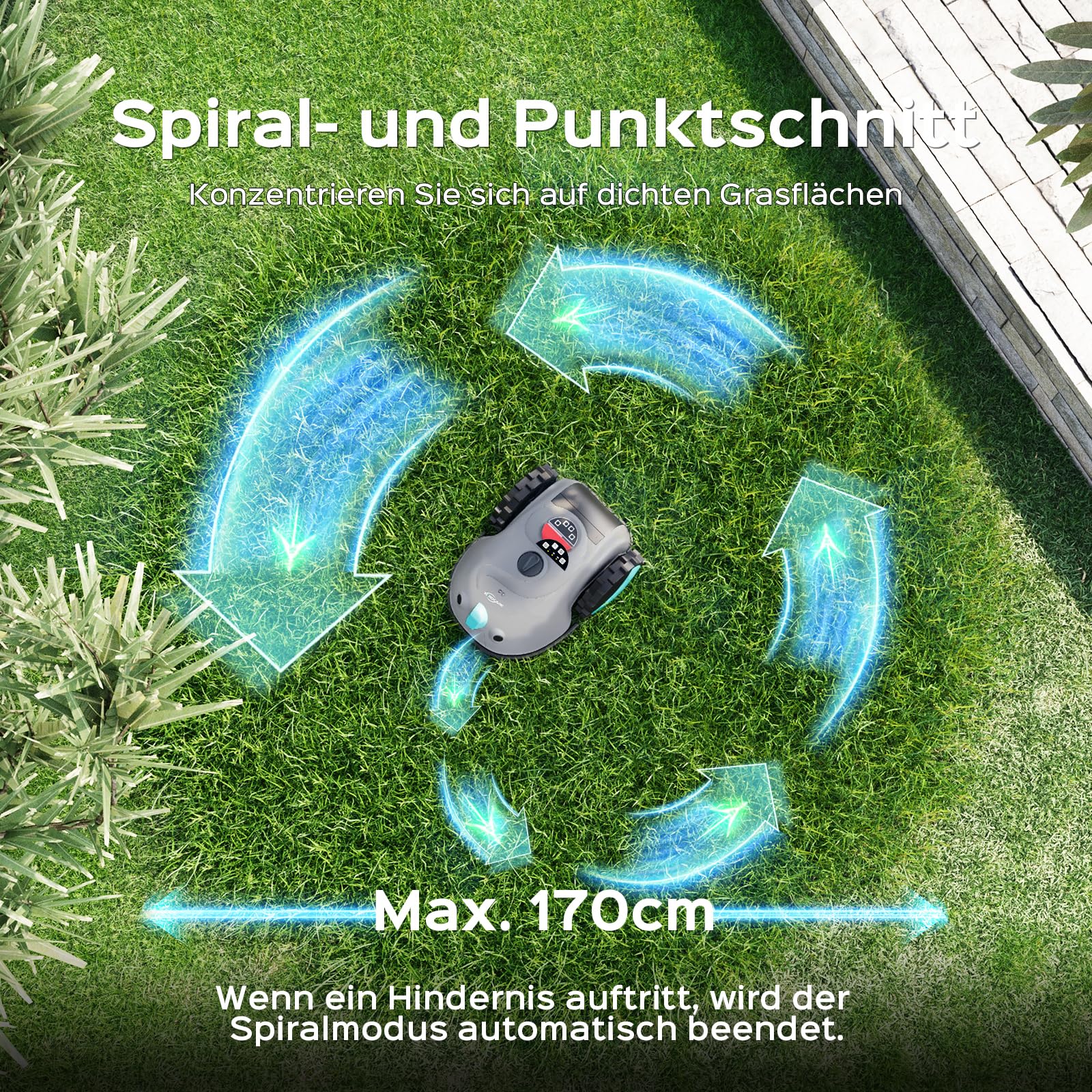 YARDCARE V100 Mähroboter ohne Begrenzungskabel, mit KI-Vision Navigation, Kein RTK, Kein Signalabbruch, 150 Hinderniserkennung, mit Magnetstreifen, Ersatzklingen, Empf. für kleine Gärten bis zu 150㎡