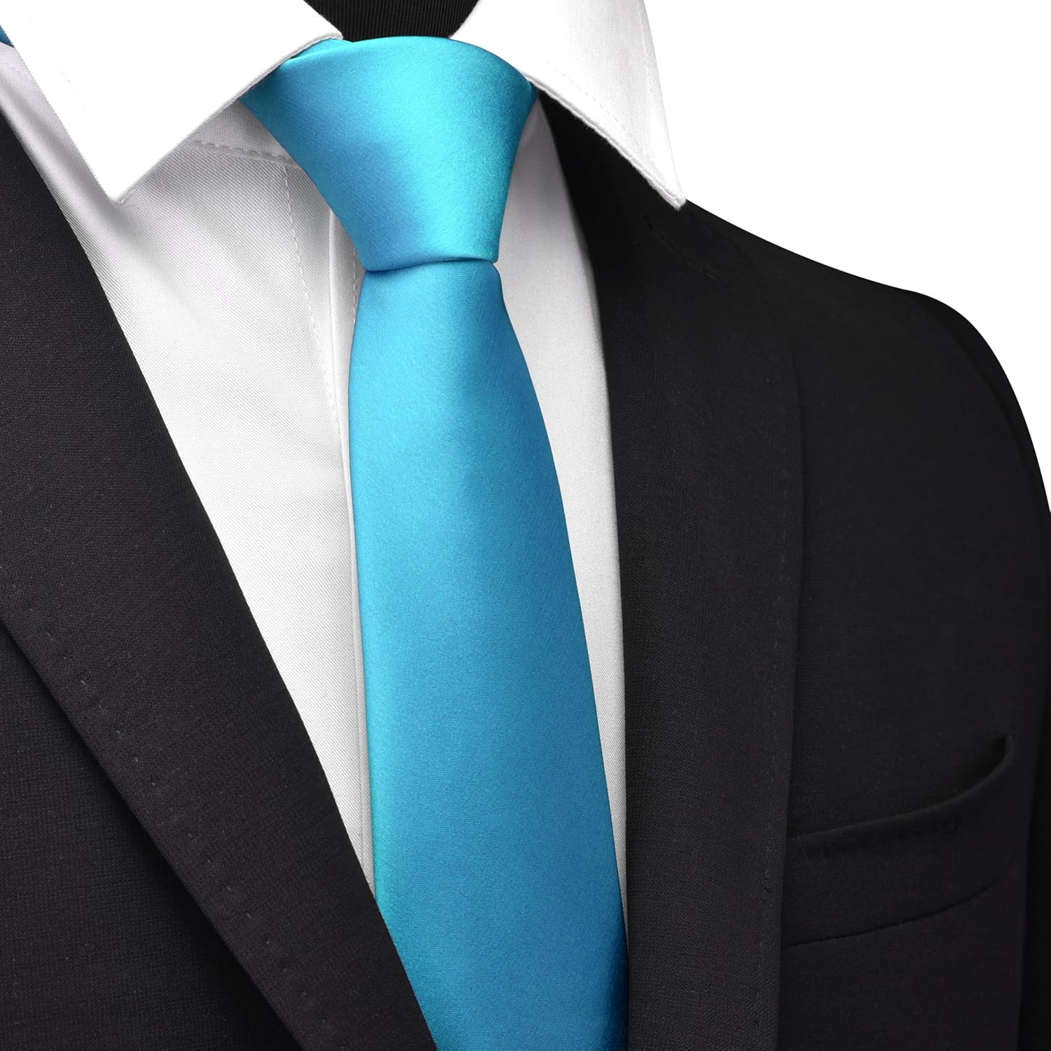 Branduce 2.4"(6cm) Mens Solid Skinny Satin Tie Pure Color Slim Necktie for Business and Wedding - Image 2