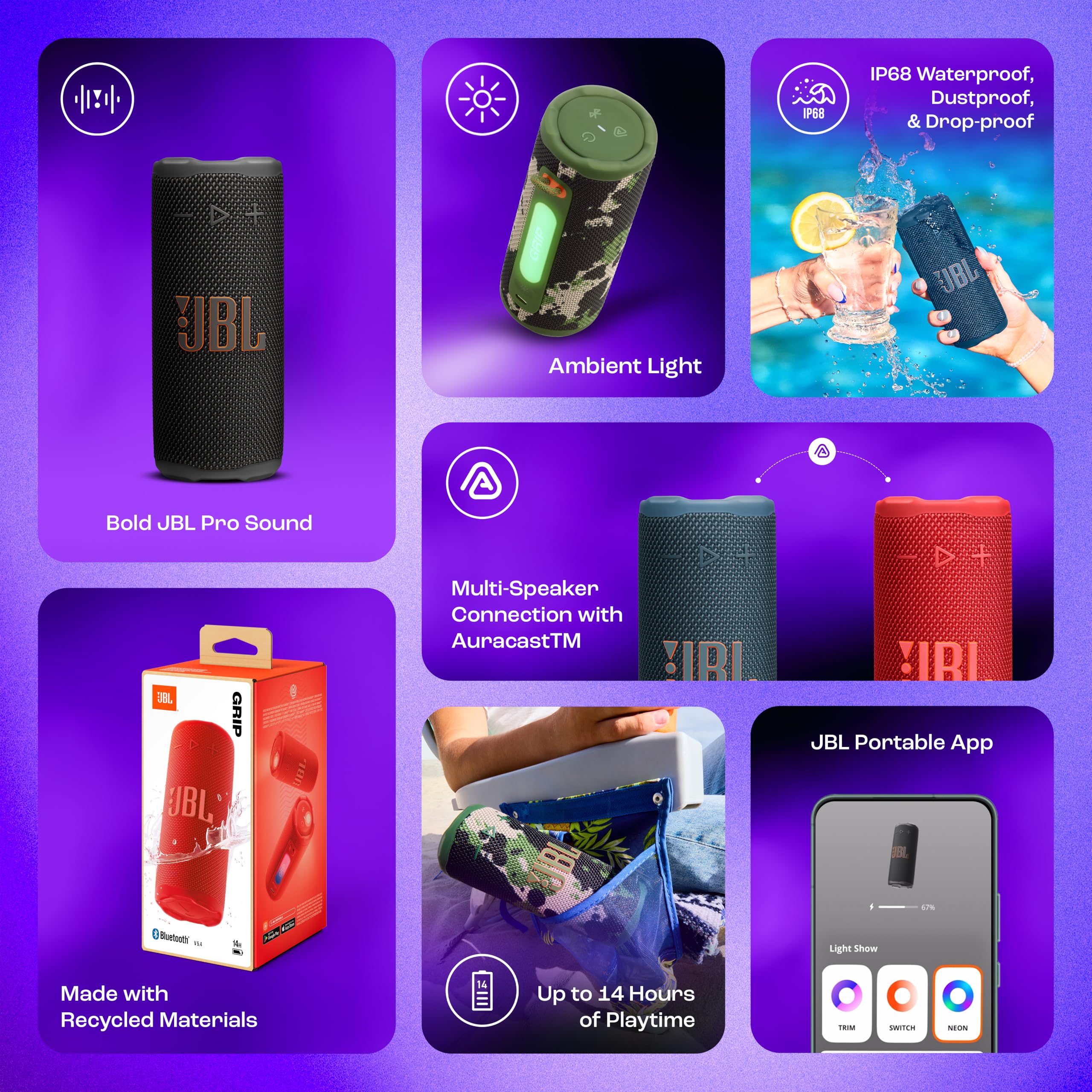 JBL Grip Compact Bluetooth Lautsprecher Test IP68 wasserdicht - Dettaglio