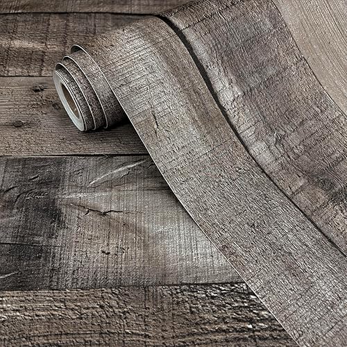 Papel tapiz de Madera Color Gris, Papel tapiz de despegar y pegar, Papel tapiz de 17.7 x 196.8 pulgadas de tablón de madera sintética, Papel tapiz