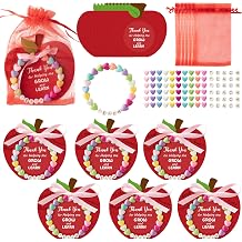 BeYumi DIY Bracelet Craft kit - 12 Pack Teacher Appreciation Teach Letter Beads Bracelets with Apple Greeting Cards Teachers Day Thankful Craft Kit to Teachers School Classroom Party Fun Activities