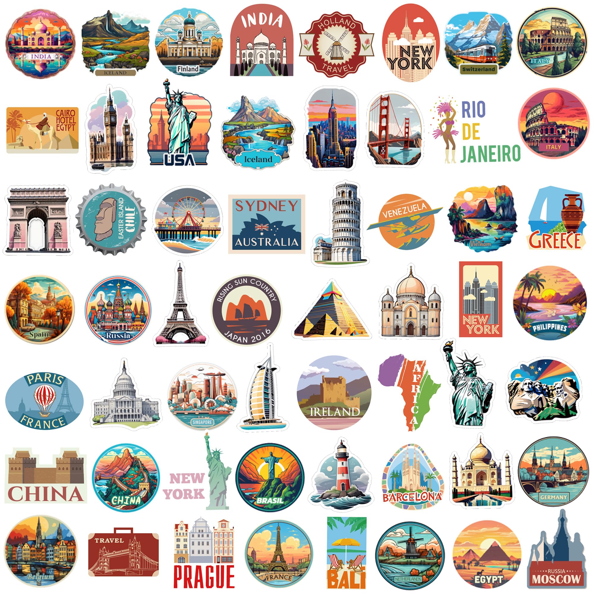 Lot De 200 Autocollants De Voyage En Vinyle Imperméables - Pour Valises, Skateboard, Guitare, Ordinateur Portable - Designs Uniques Pays Et Villes