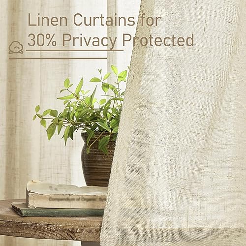 Miniatura 5 de LAMIT Cortinas de lino sintético de 63 pulgadas de largo para dormitorio, con pestaña trasera y bolsillo para barra, cortinas de lino transparentes