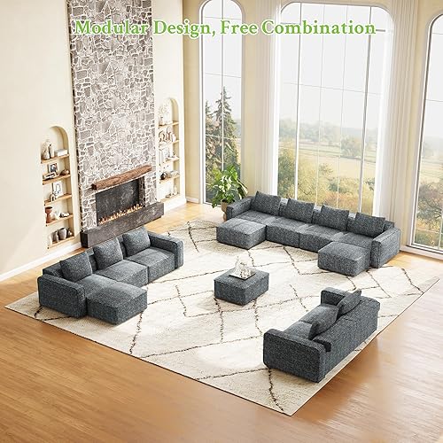 Miniatura 7 de Sofá modular seccional, cómodo sofá de nube de 103 pulgadas, sofás seccionales para sala de estar, sofá moderno en forma de L con otomana móvil,