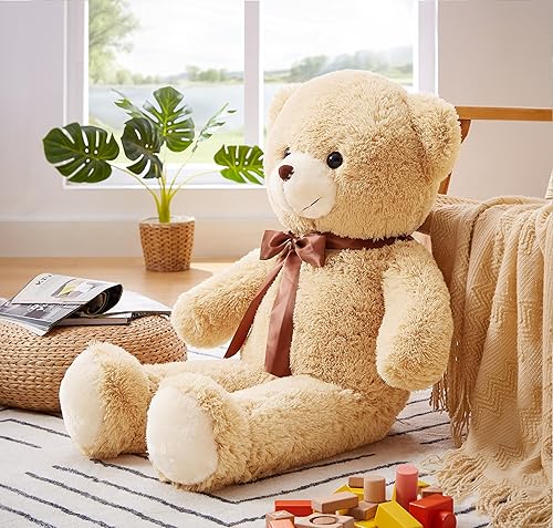 Miniatura 5 de Oso de peluche grande, oso de peluche gigante, regalo para novias y niños en cumpleaños, día de San Valentín, Navidad (35 pulgadas, marrón claro)