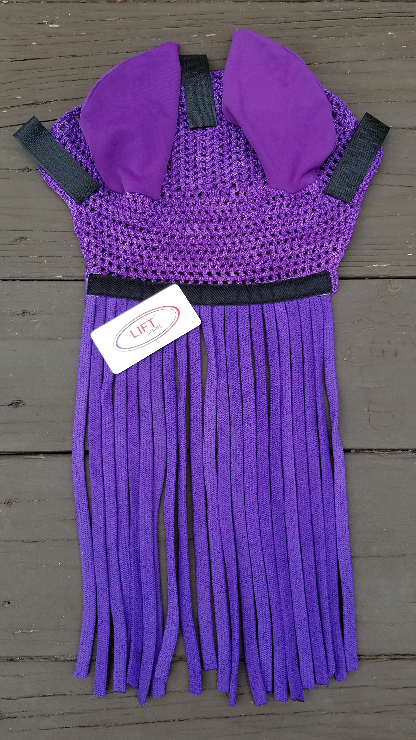 Lift Sports Horse/Full Fly Bonnet with Ears Net with Fringes Fly Veil Mask Hood Cotton Crochet Hand Made Breathable Protect Equestrian Tack Shows (Purple)