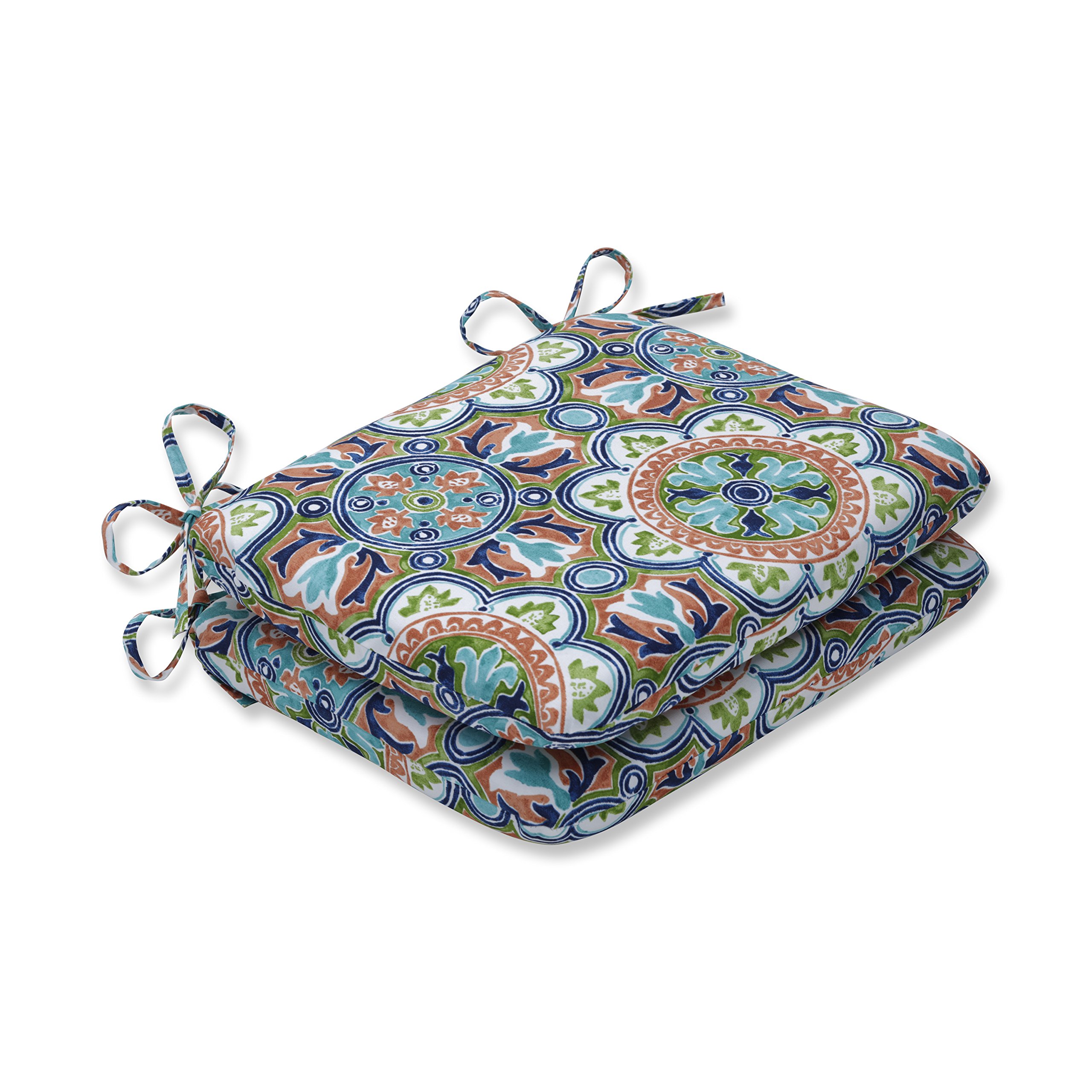 Pillow Perfect Outdoor | Indoor Lagoa Tile Flamingo Rounded Corners Seat Cushion (Set of 2), Blue 18.5 X 15.5 X 3