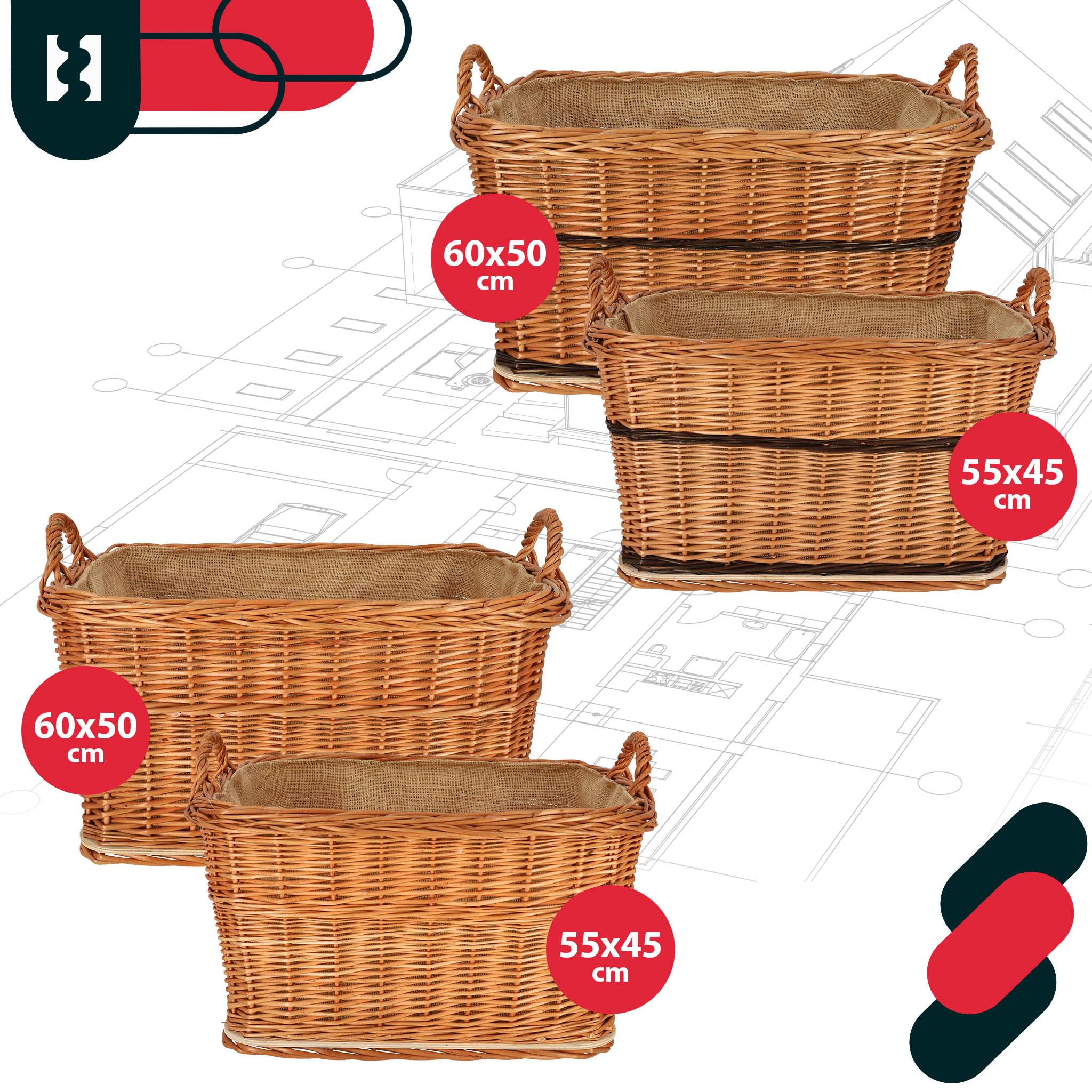 KOTARBAU® Weidenkorb für Brennholz - Holzkorb für Kaminholz - Erntekorb - 60x50 cm - Kaminholzkorb mit Henkel - Holz Tragekorb - Brennholzkorb - Weide - Natürlich - Naturfarbe