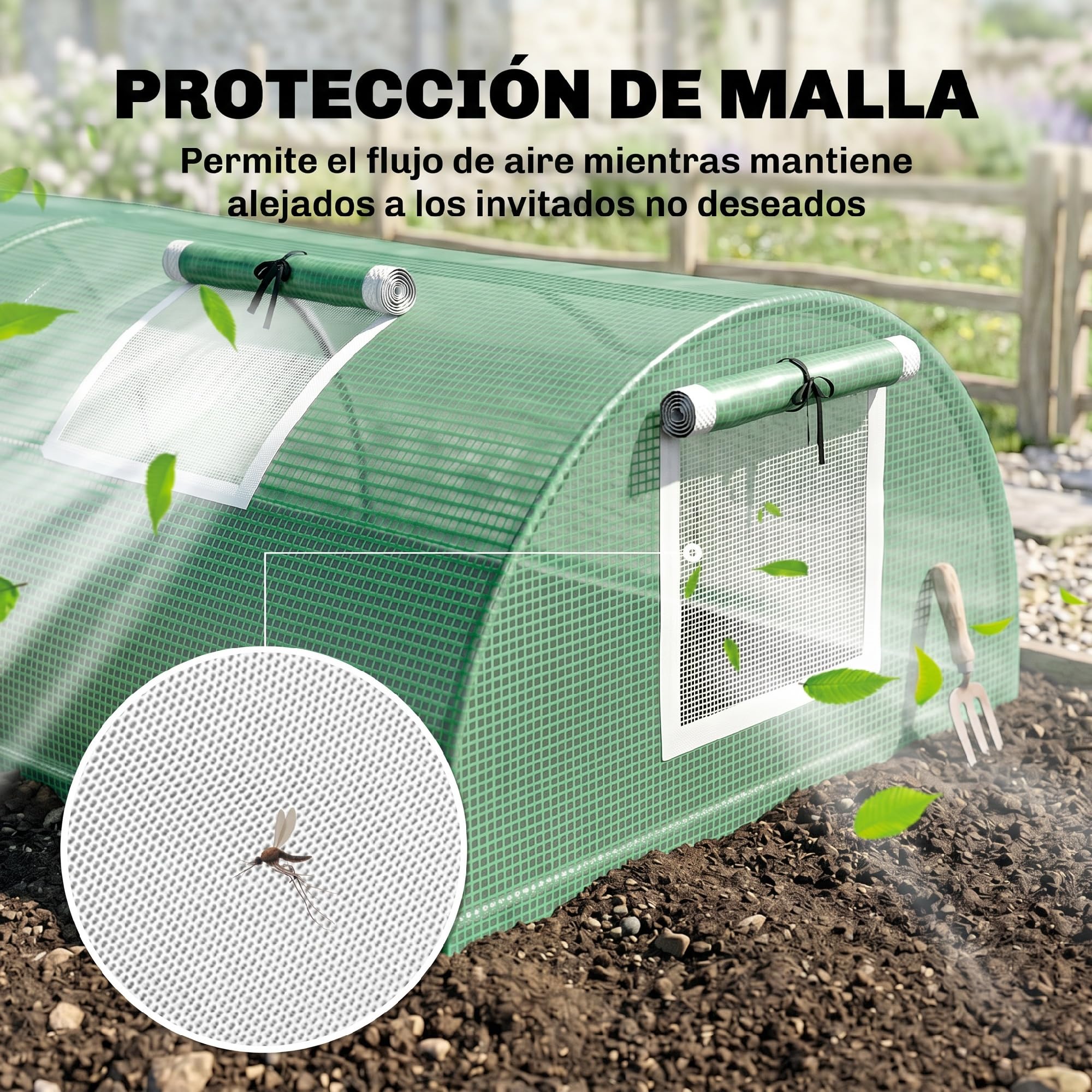 Outsunny Invernadero de Exterior, 200x80x45 cm, Invernadero de Jardín con 4 Ventanas Enrollables de Malla, Marco de Acero y Cubierta de PE 140g/㎡ Anti-UV para Cultivos, Plantas, Flores, Verde