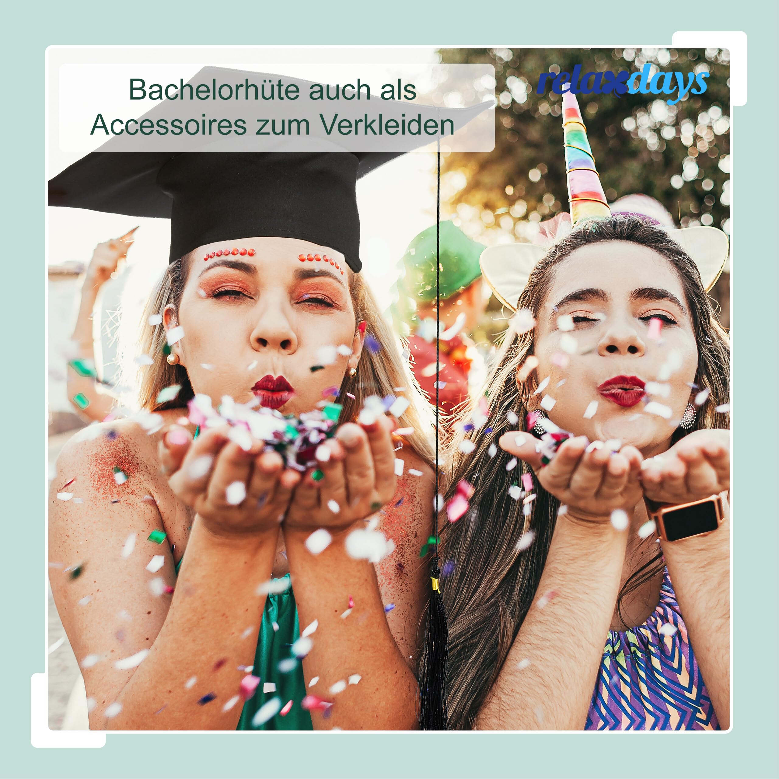 Relaxdays Doktorhut, 10er Set, Absolventenhut mit Quaste, für Abitur, Bachelor- & Masterabschluss, Abschlusshut, schwarz
