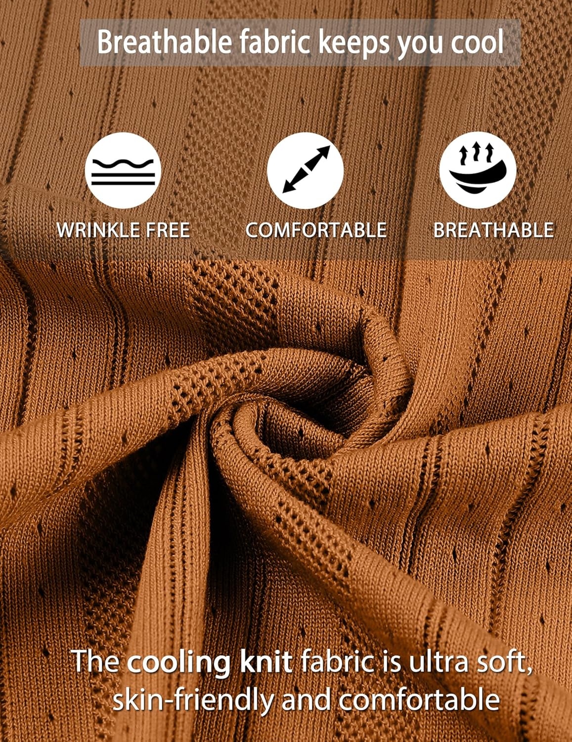 COOFANDY Mens Knit Button Down Shirts Crochet Polo Shirts Vintage Short Sleeve Textured Shirts Summer Beach Tops - Image 4