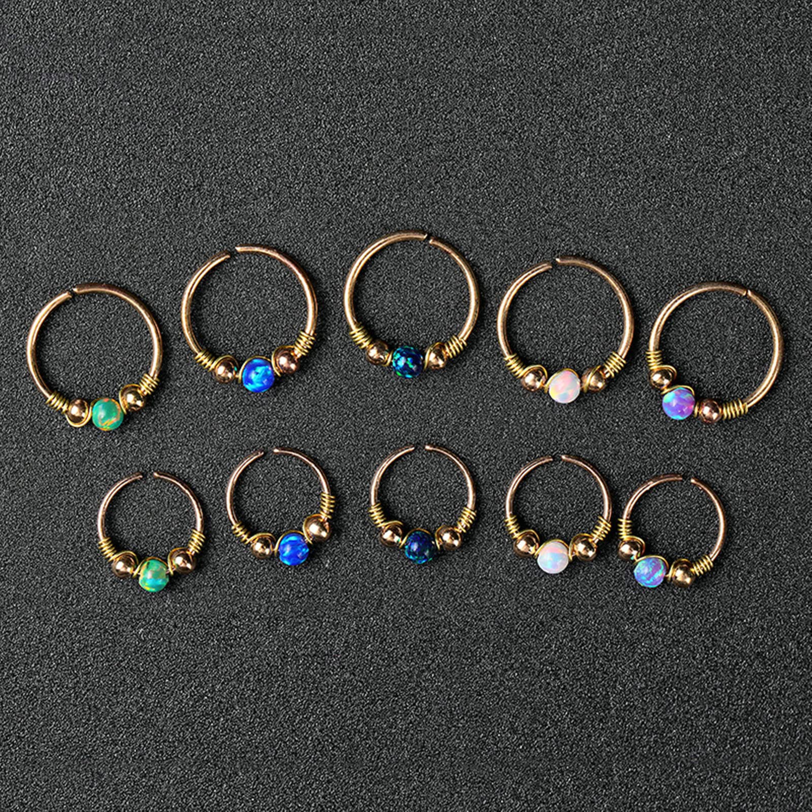 Gualiy 10 szt. kolczyków do nosa ze stali nierdzewnej dla kobiet, okrągły kształt z opalem, piercing do ciała dla kobiet, 8mm, 10mm, Bez kamienia szlachetnego