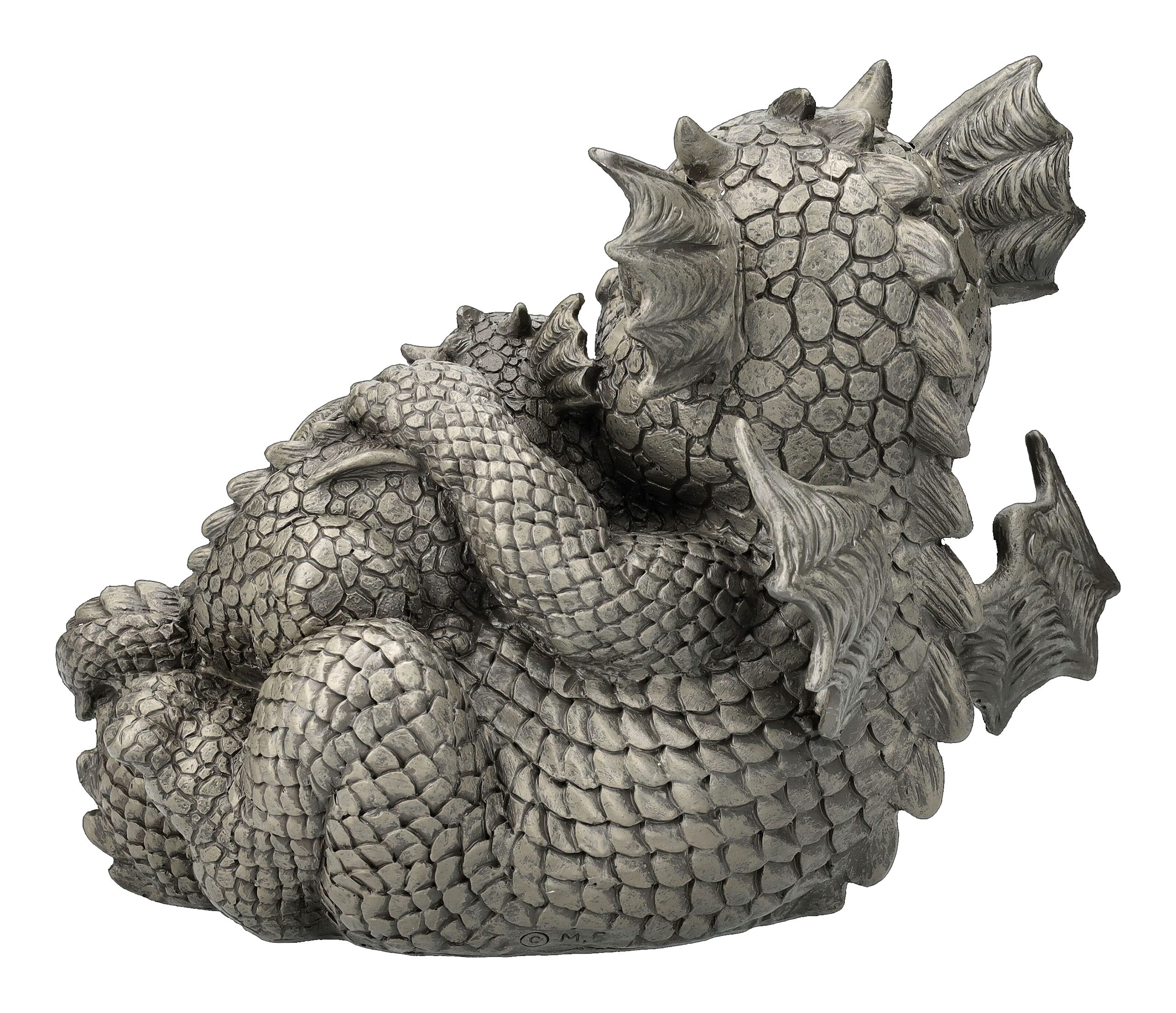Pacific Giftware Gartenfigur Drachen Baby liegt auf Mamas Bauch 21 cm - Gartendrache Fantasy Deko Statue Garten Figur