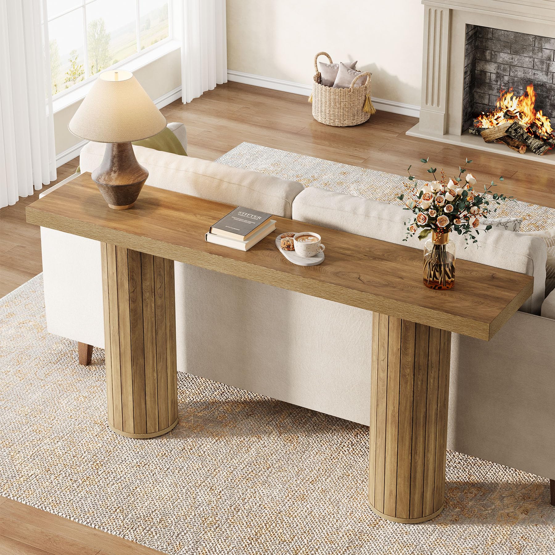 Tribesigns Mesa consola extra larga de 160 cm, mesa rectangular de madera detrás del sofá, mesa de entrada de madera para salón, pasillo, entrada