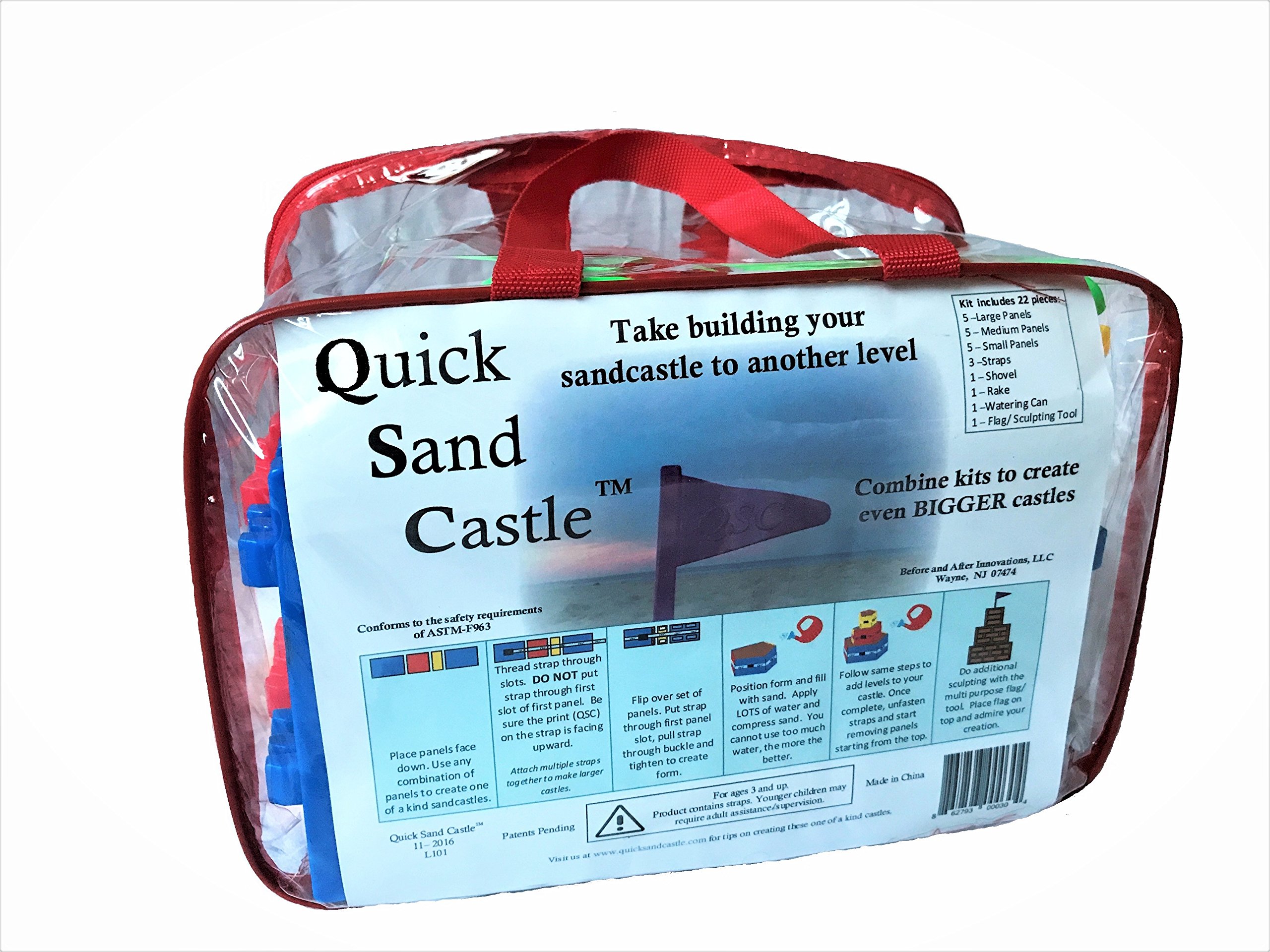 Quick Sand Castle 22 Piece Sandcastle Building kit with Reusable Zipper Bag - Build Strong, Tall, and Detailed Castles Easily
