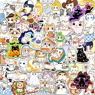 귀여운 고양이 스티커 60개, 물병 노트북 컴퓨터용 카와이 고양이 스티커, 키티 방수 비닐 데칼, 고양이 파티 선물 (광택)