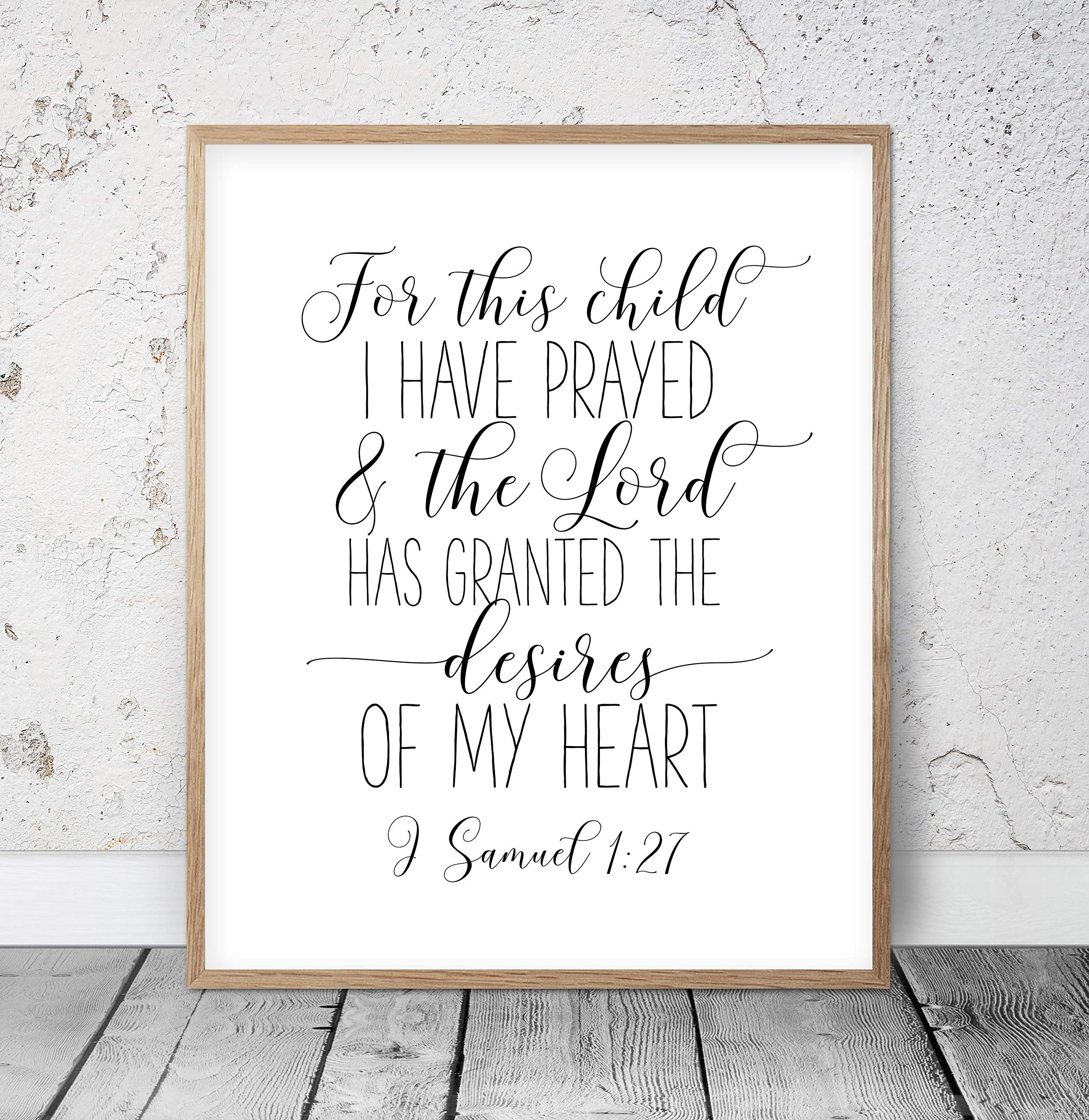 Bible Verse Printable For This Child I Have Prayed 1 SAMUEL 1:27 Nursery Wall Art Typography Quote Christian Nursery Nursery Scripture Wood Pallet Design Wall Art Sign Plaque with Frame wooden sign
